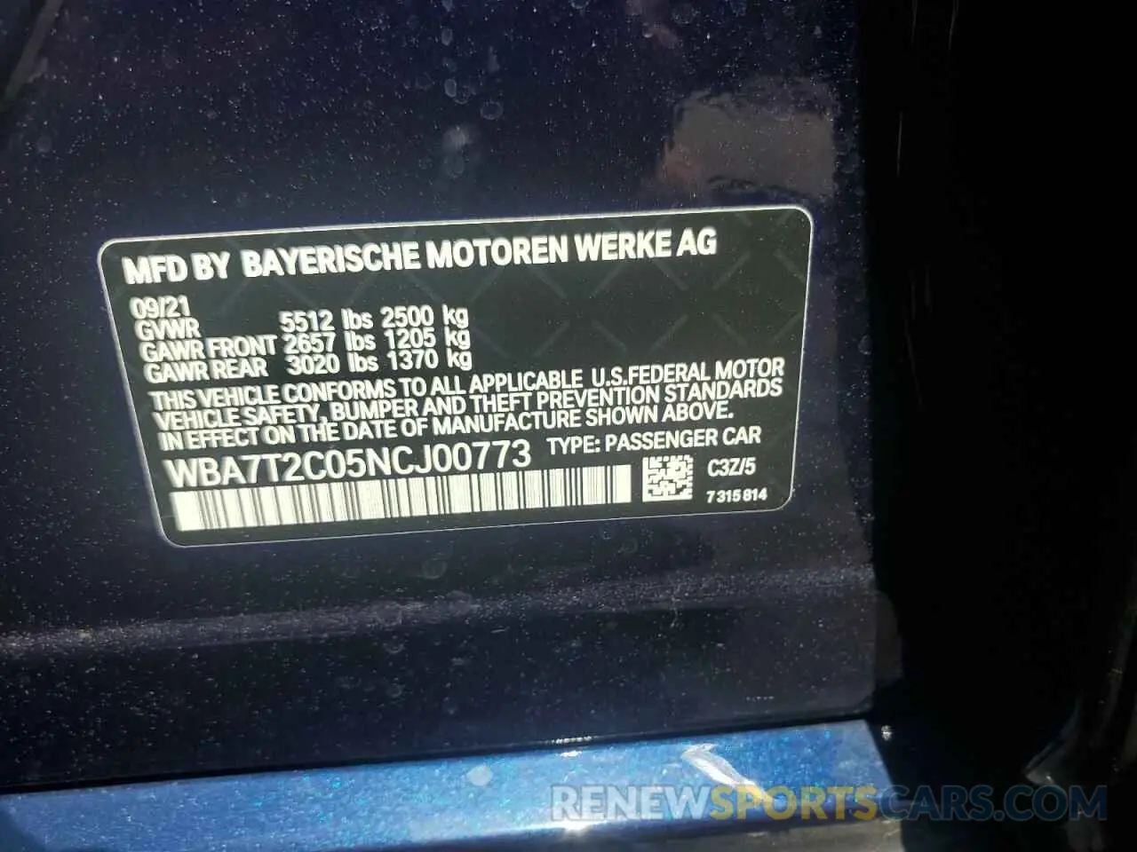 12 fotografías del automóvil dañado WBA7T2C05NCJ00773 BMW 7 SERIES 2022