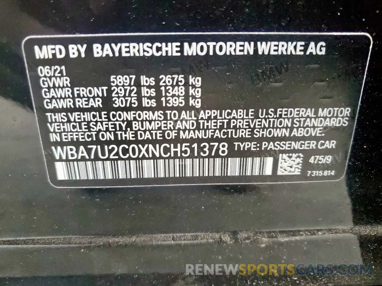 12 fotografías del automóvil dañado WBA7U2C0XNCH51378 BMW 7 SERIES 2022