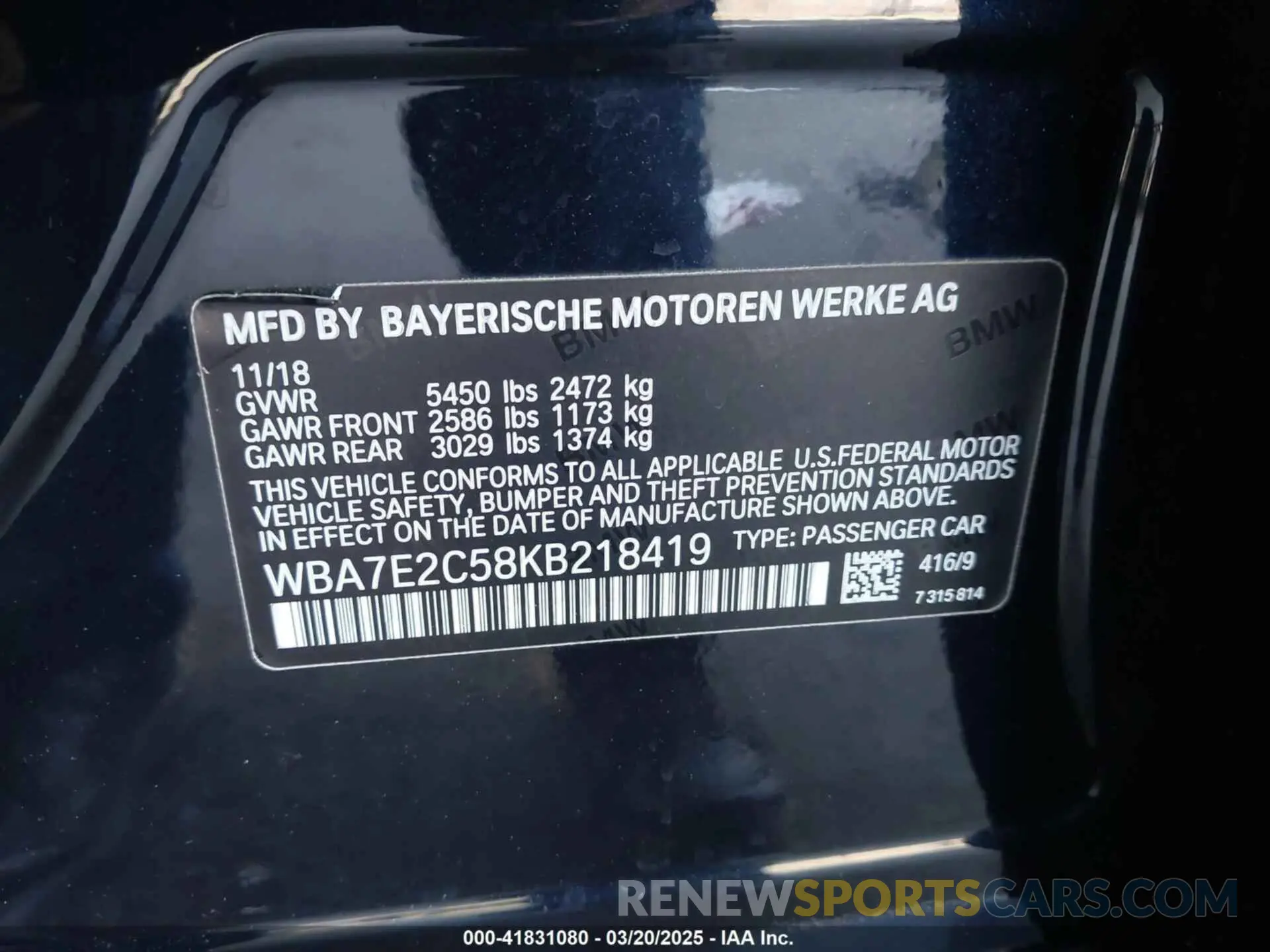 9 fotografías del automóvil dañado WBA7E2C58KB218419 BMW 740I 2019