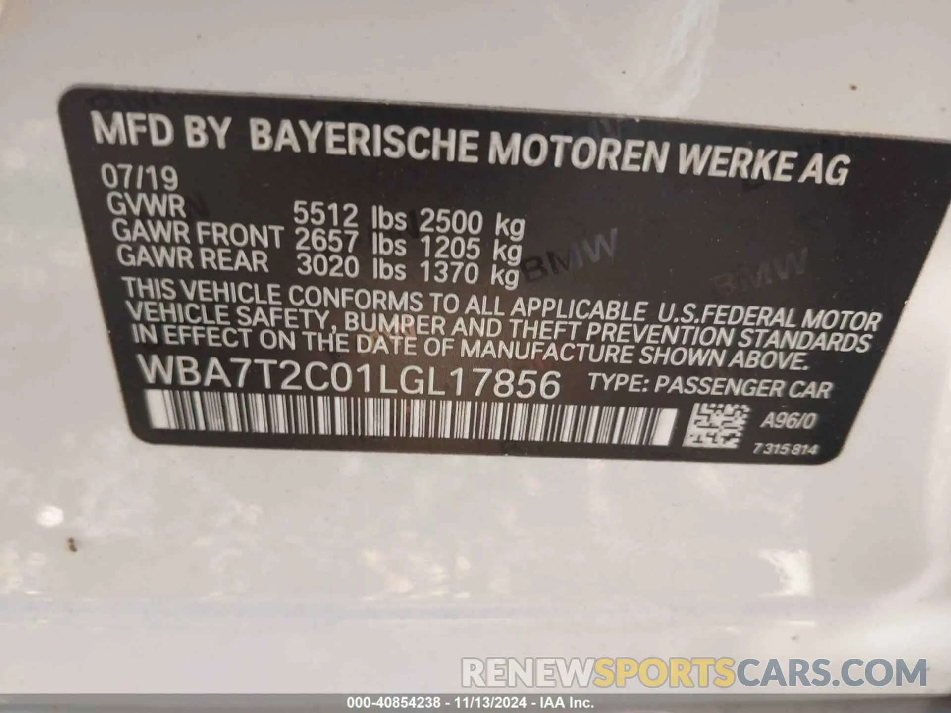 9 fotografías del automóvil dañado WBA7T2C01LGL17856 BMW 740I 2020