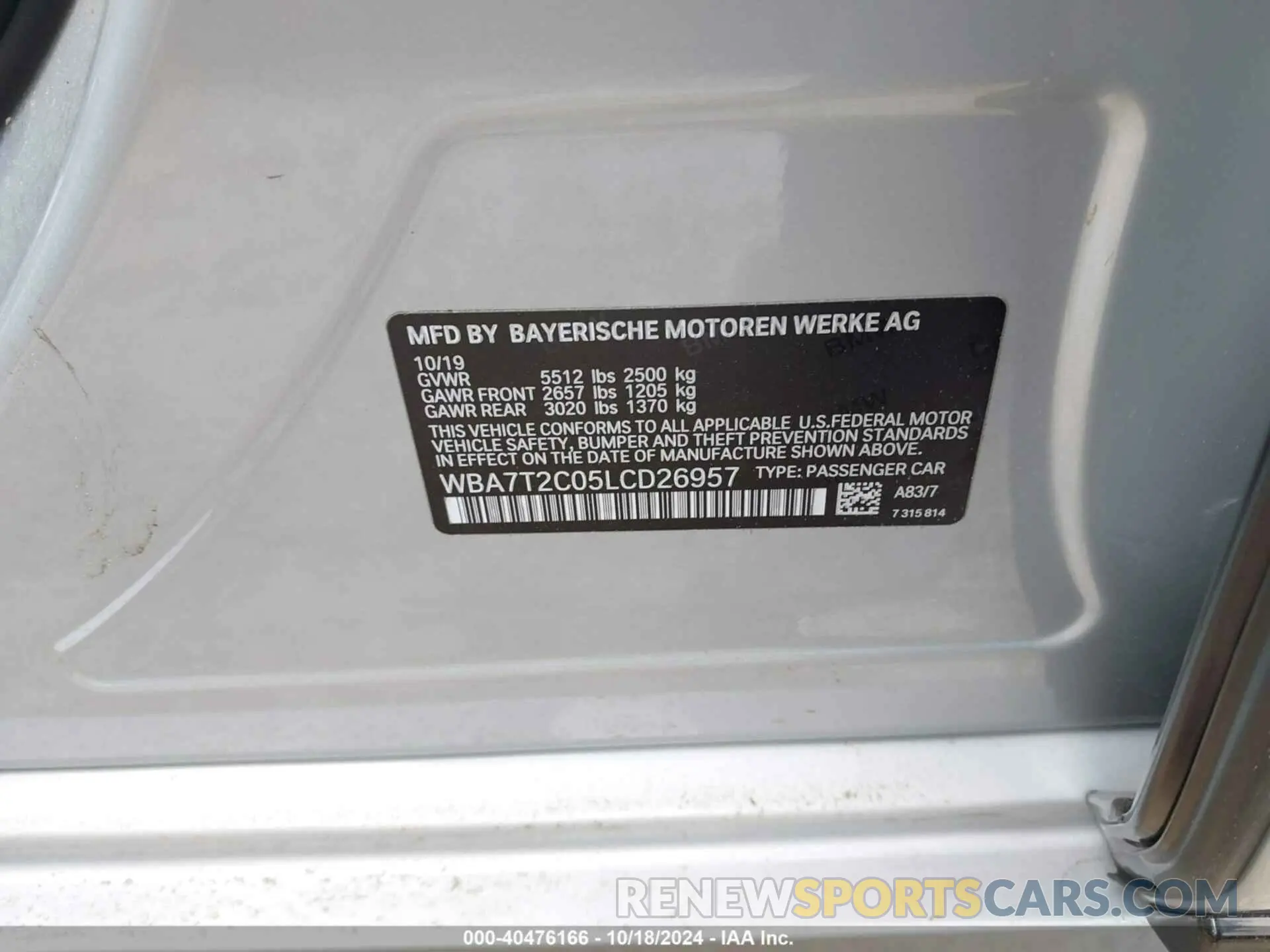 9 fotografías del automóvil dañado WBA7T2C05LCD26957 BMW 740I 2020