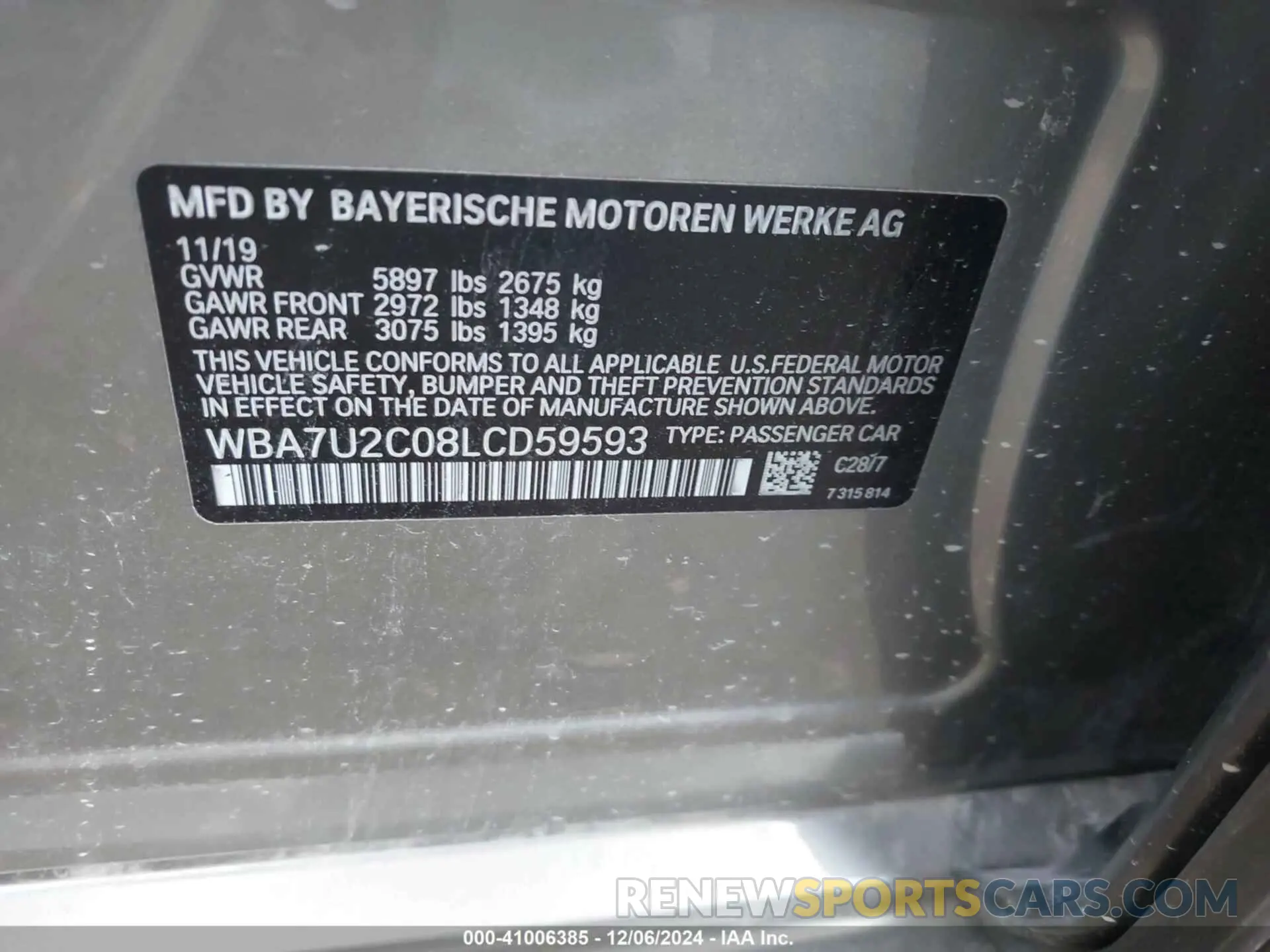 9 fotografías del automóvil dañado WBA7U2C08LCD59593 BMW 750I 2020
