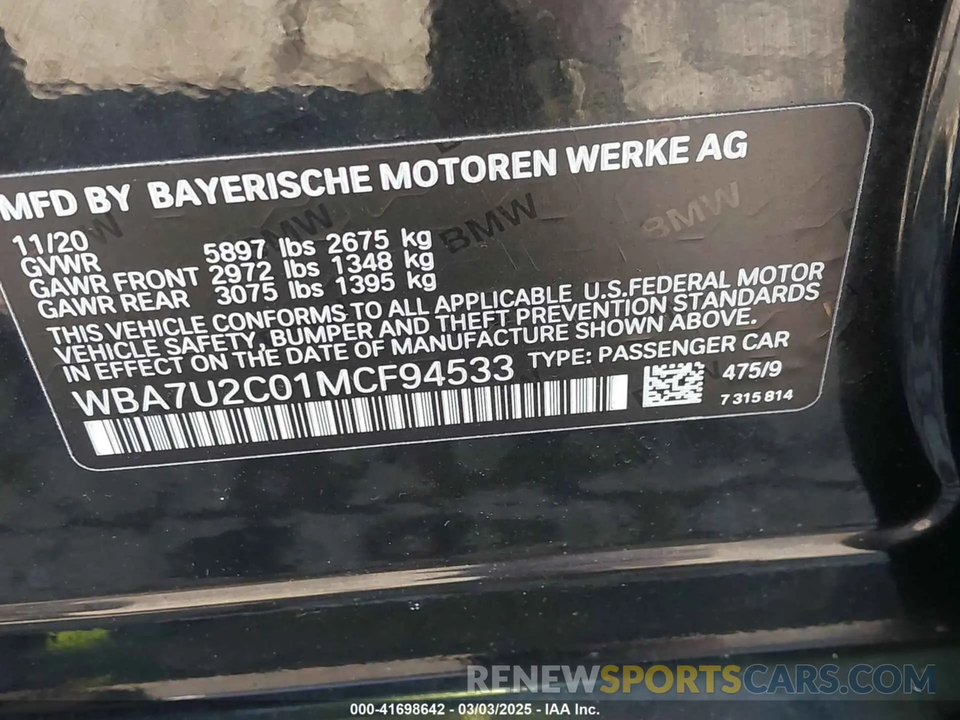 9 fotografías del automóvil dañado WBA7U2C01MCF94533 BMW 750I 2021