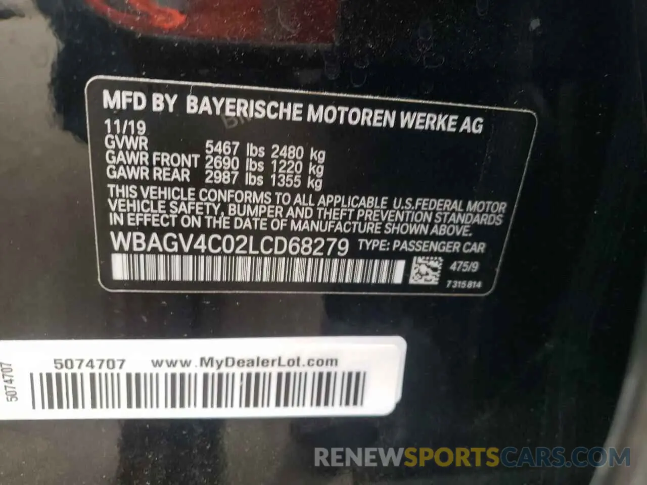 10 fotografías del automóvil dañado WBAGV4C02LCD68279 BMW 8 SERIES 2020