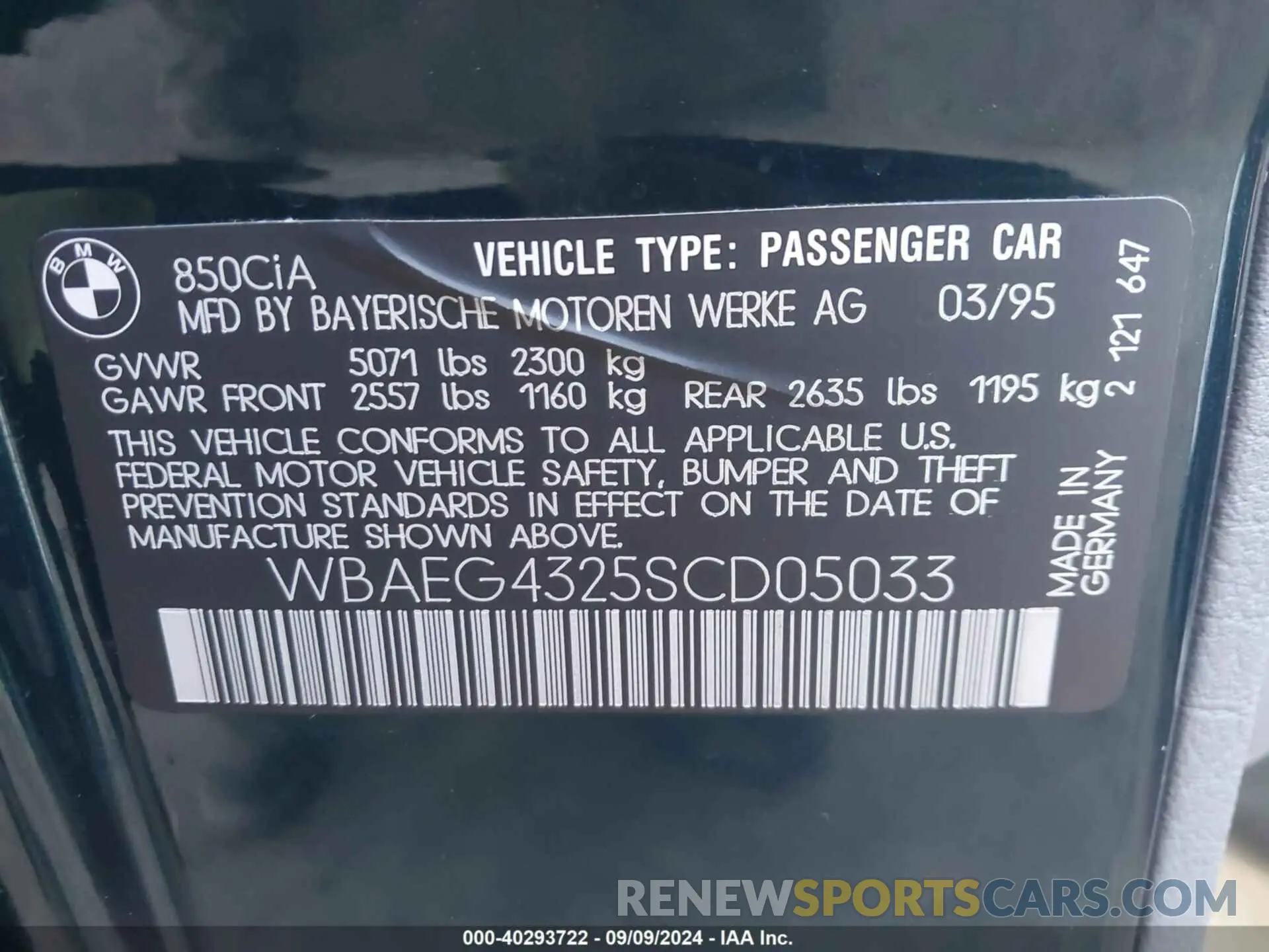 9 fotografías del automóvil dañado WBAEG4325SCD05033 BMW 850 1995
