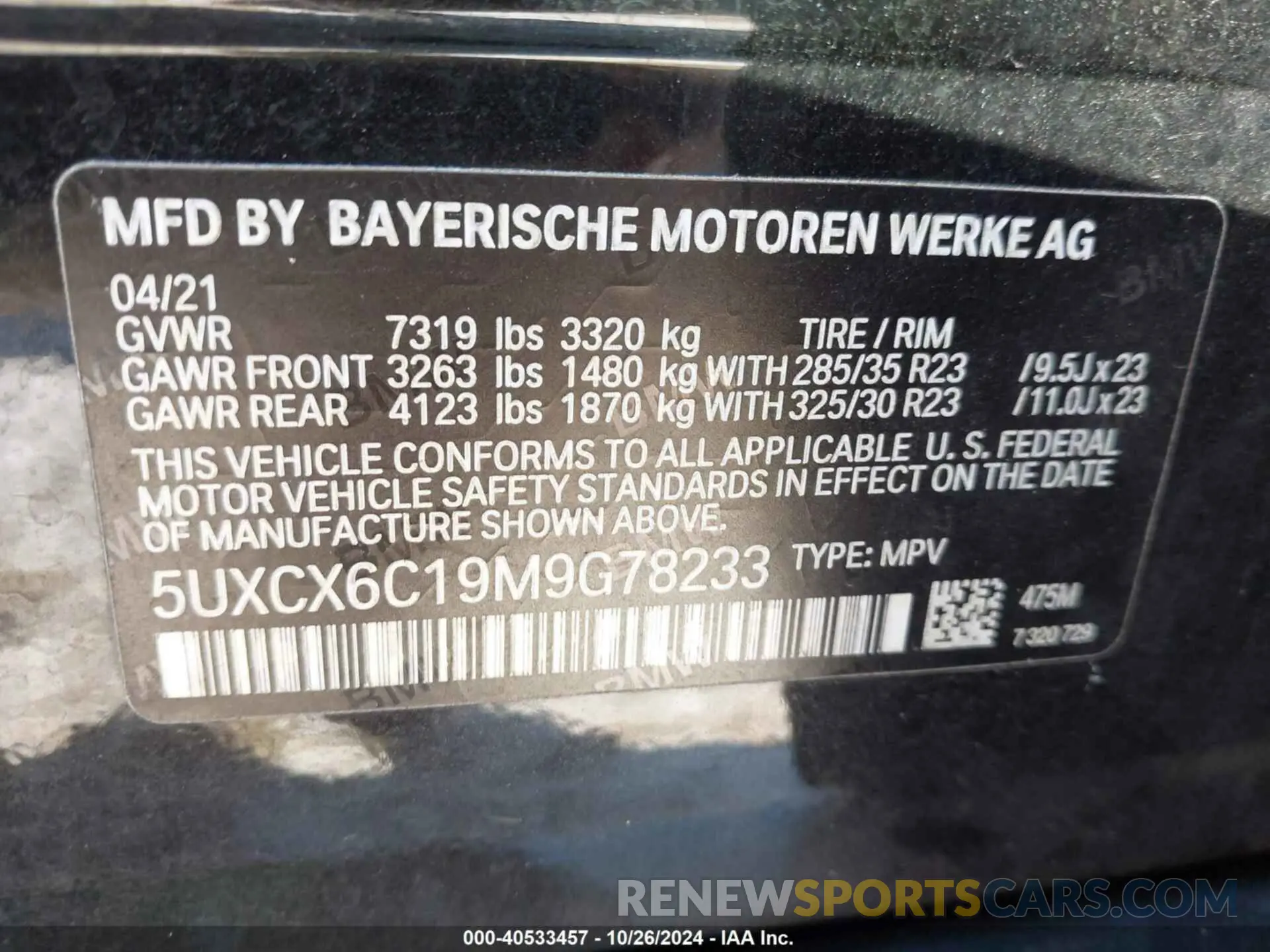 9 fotografías del automóvil dañado 5UXCX6C19M9G78233 BMW ALPINA XB7 2021