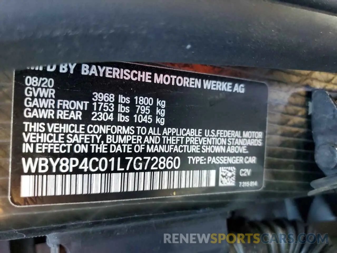 12 fotografías del automóvil dañado WBY8P4C01L7G72860 BMW I SERIES 2020