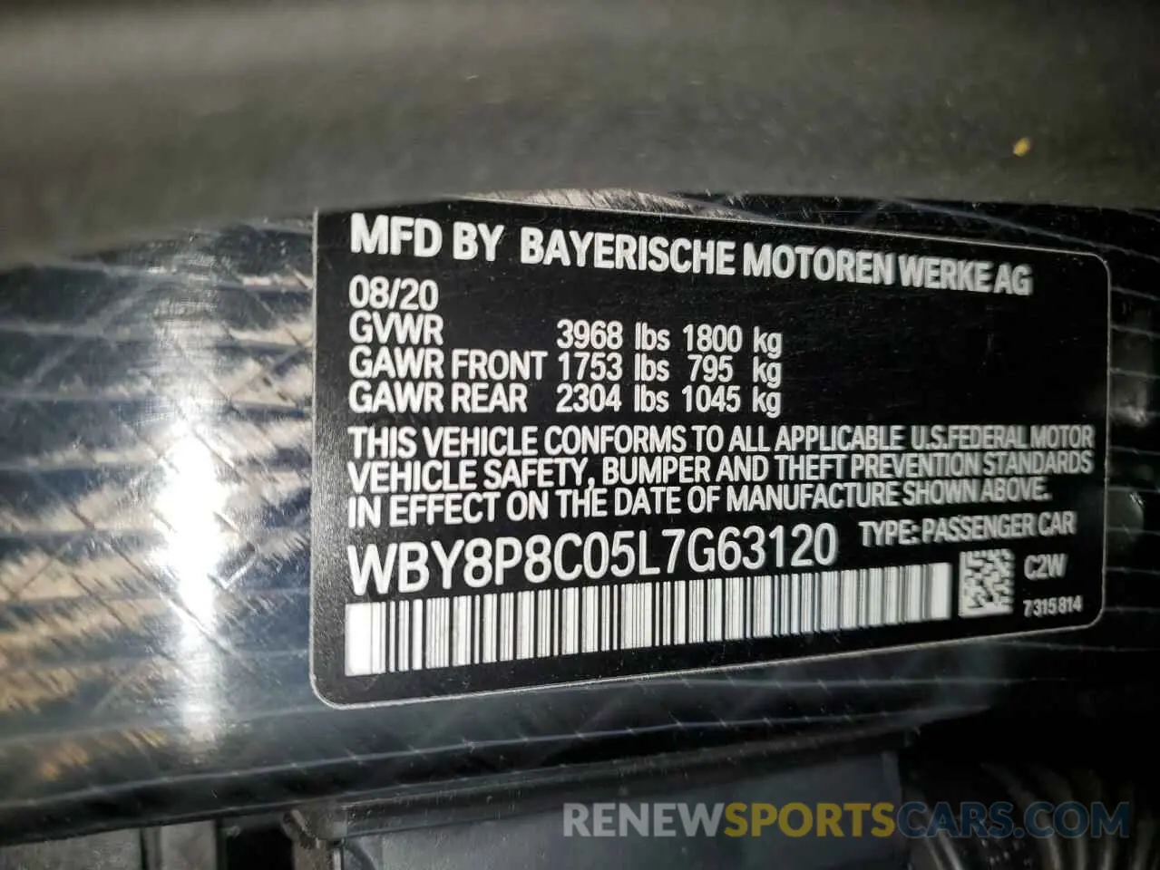 14 fotografías del automóvil dañado WBY8P8C05L7G63120 BMW I SERIES 2020