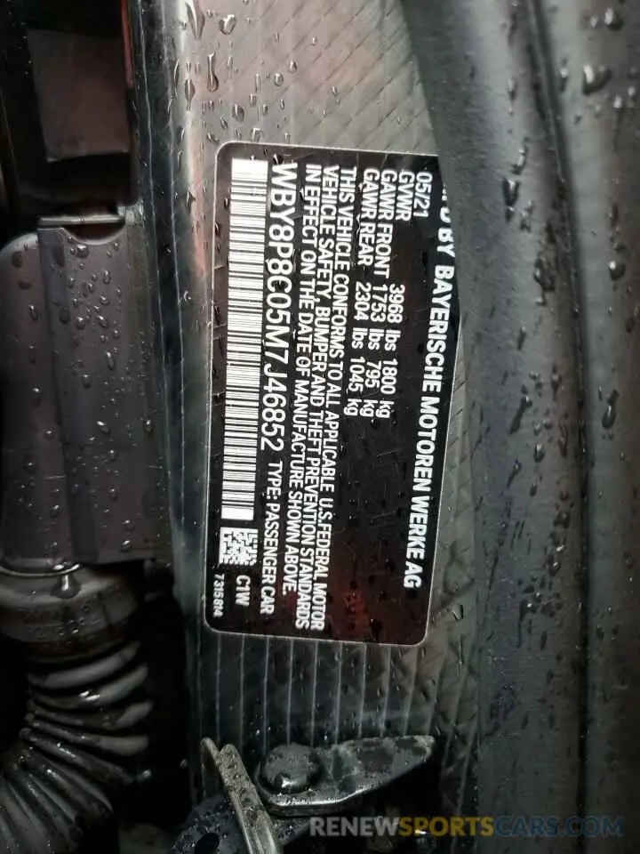 12 fotografías del automóvil dañado WBY8P8C05M7J46852 BMW I SERIES 2021