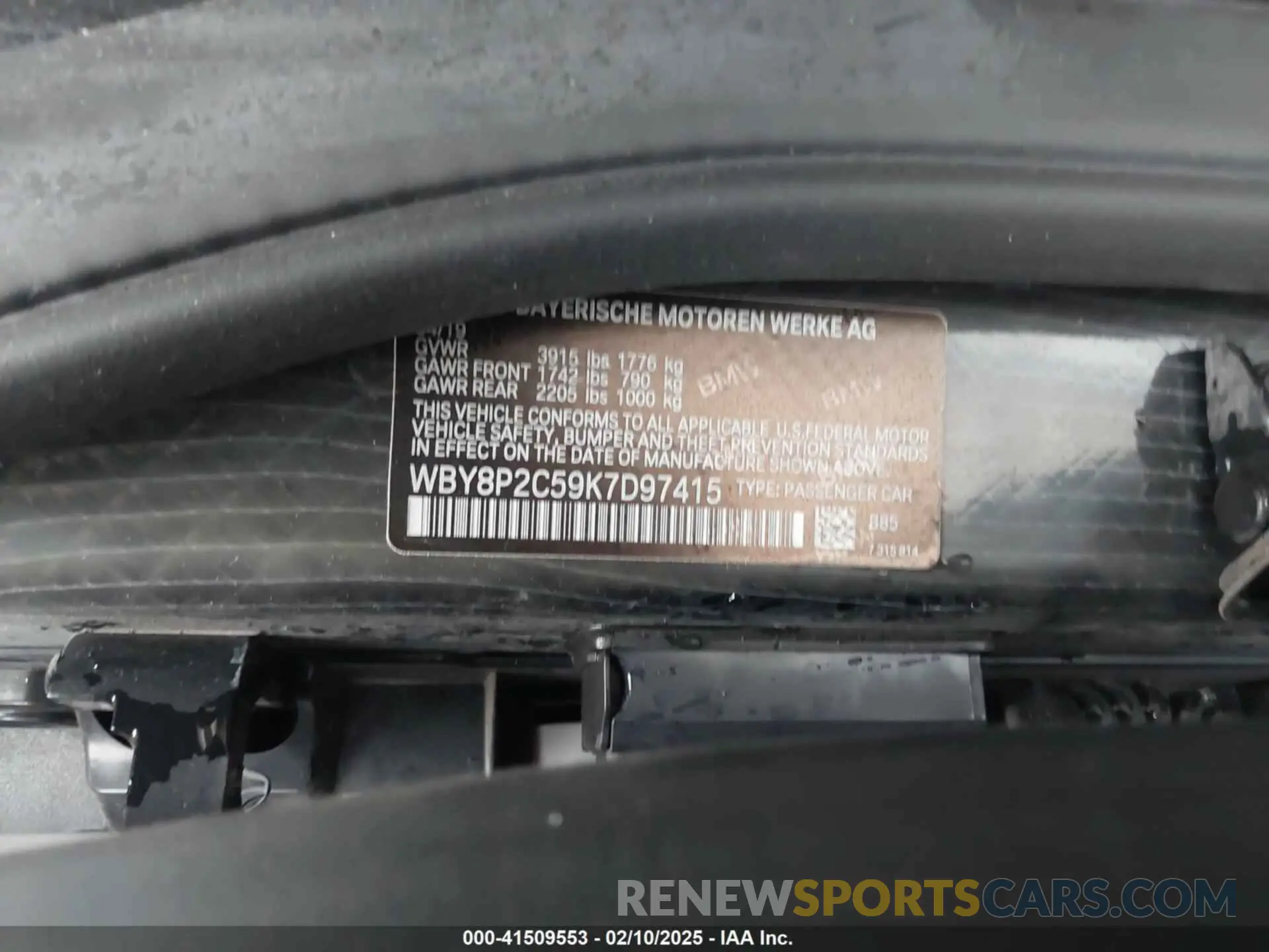 9 fotografías del automóvil dañado WBY8P2C59K7D97415 BMW I3 2019