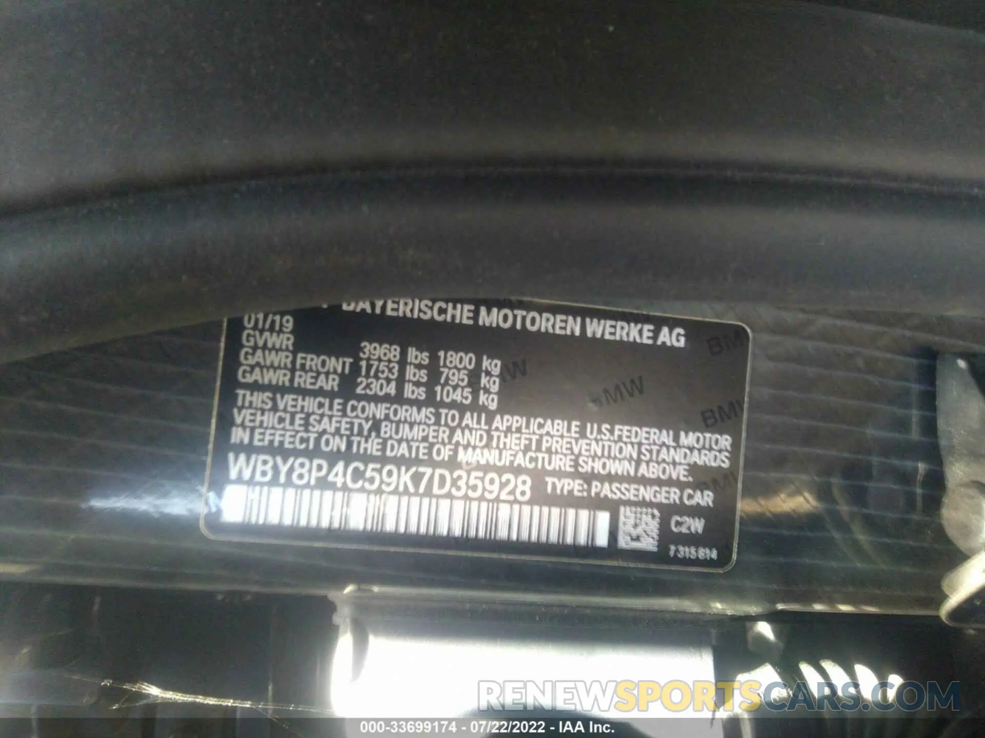 9 fotografías del automóvil dañado WBY8P4C59K7D35928 BMW I3 2019