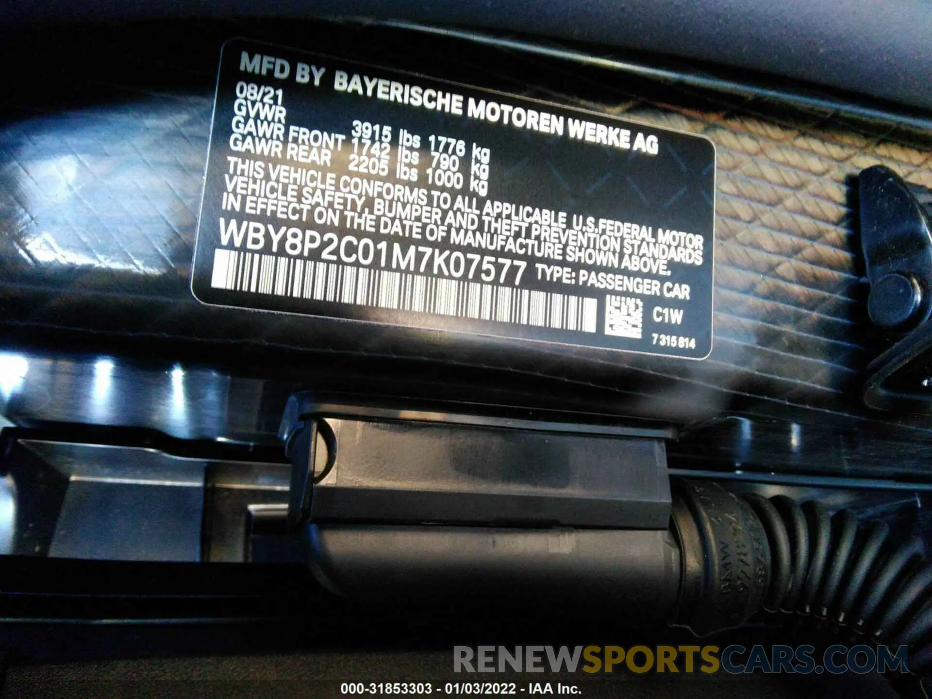 9 fotografías del automóvil dañado WBY8P2C01M7K07577 BMW I3 2021