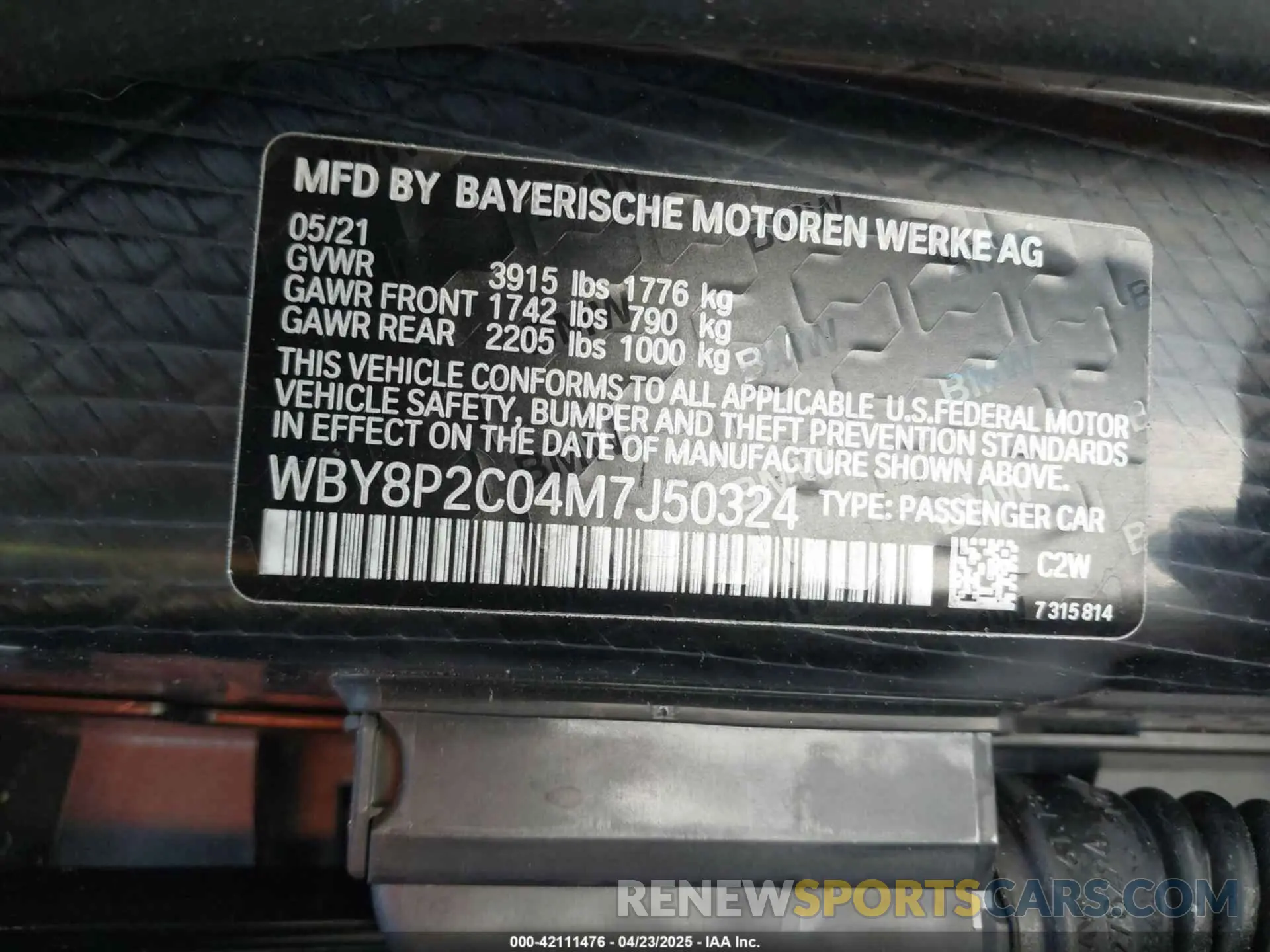 9 fotografías del automóvil dañado WBY8P2C04M7J50324 BMW I3 2021