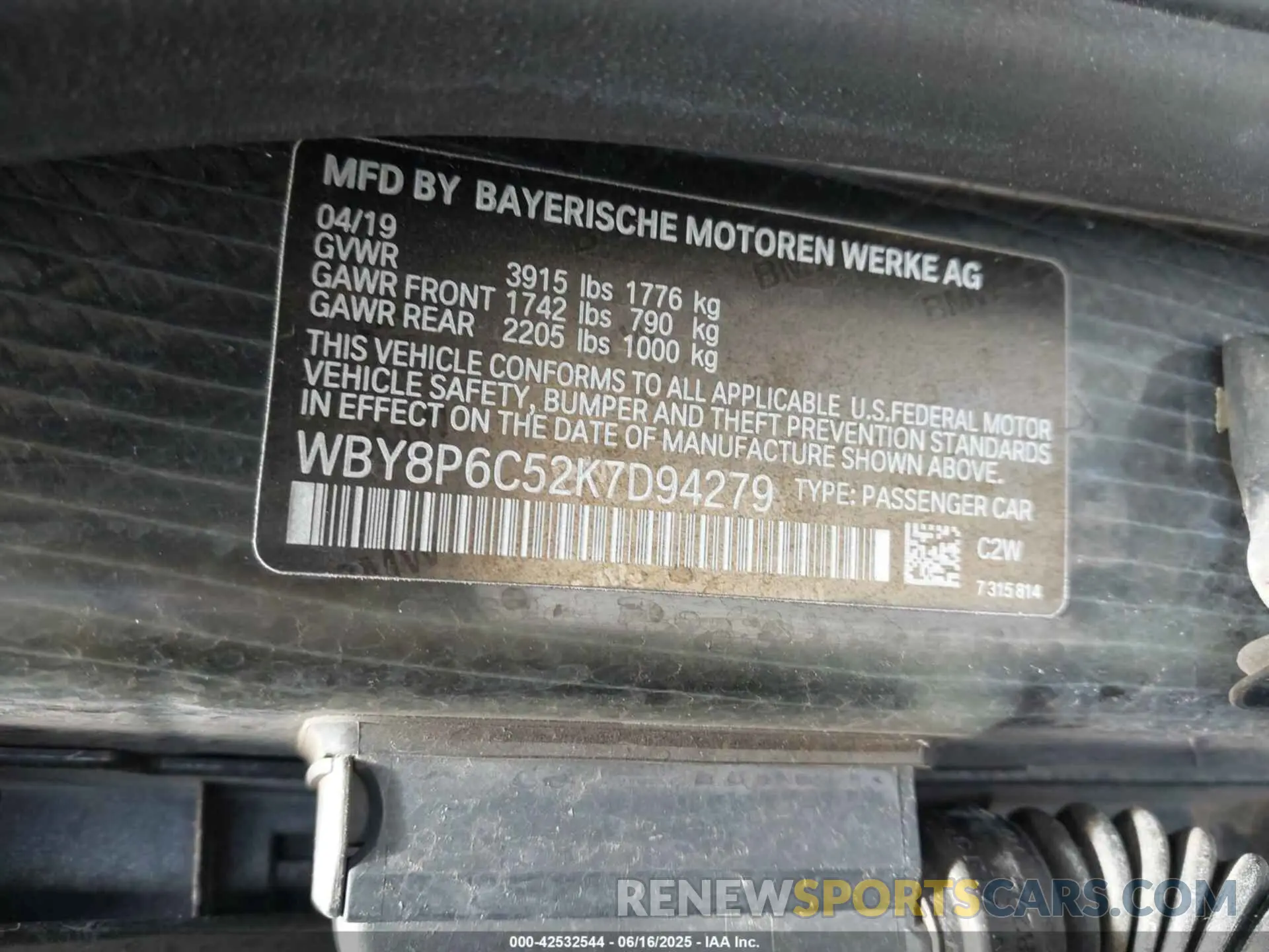 9 fotografías del automóvil dañado WBY8P6C52K7D94279 BMW I3S 2019