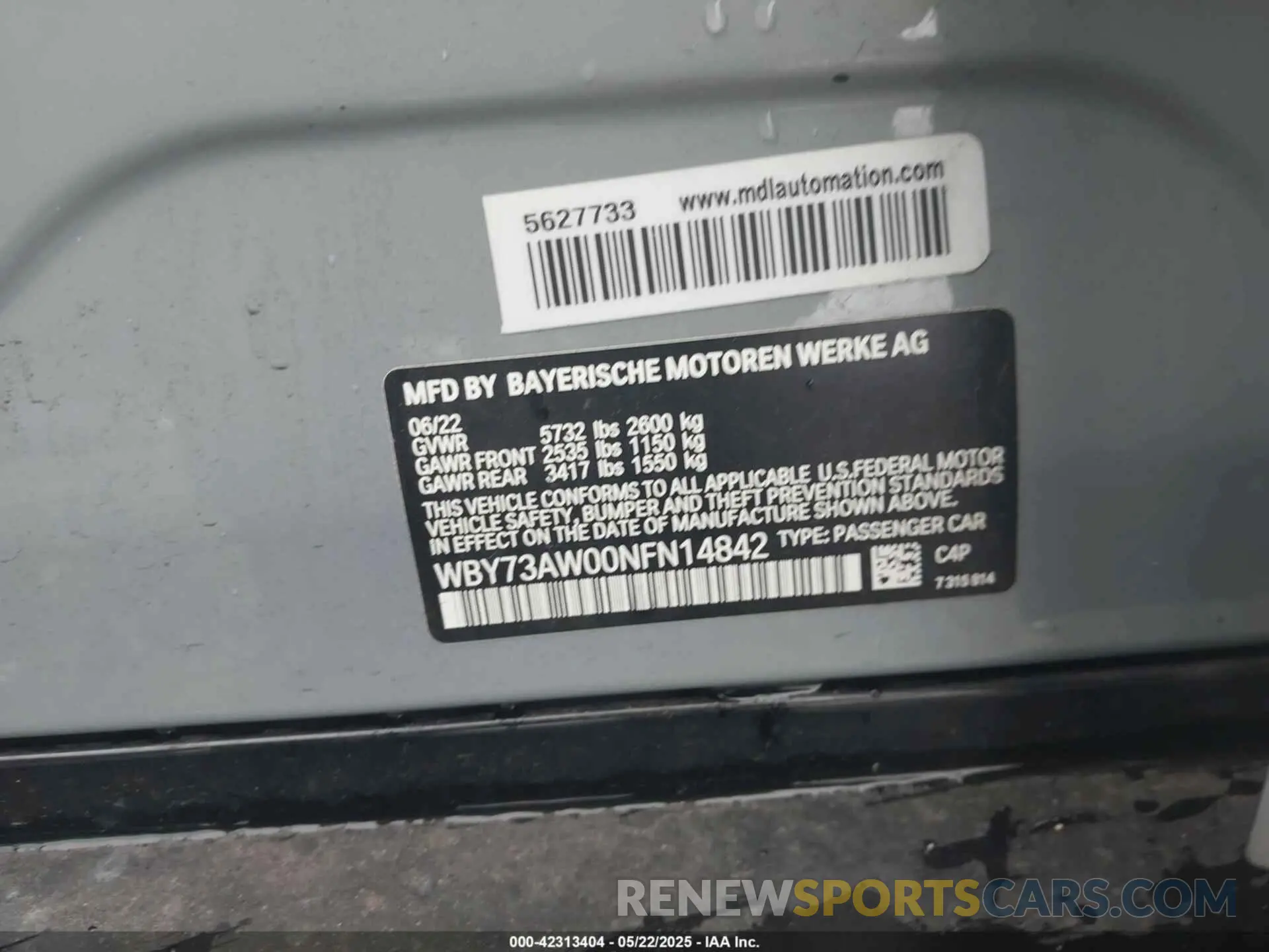 9 fotografías del automóvil dañado WBY73AW00NFN14842 BMW I4 2022