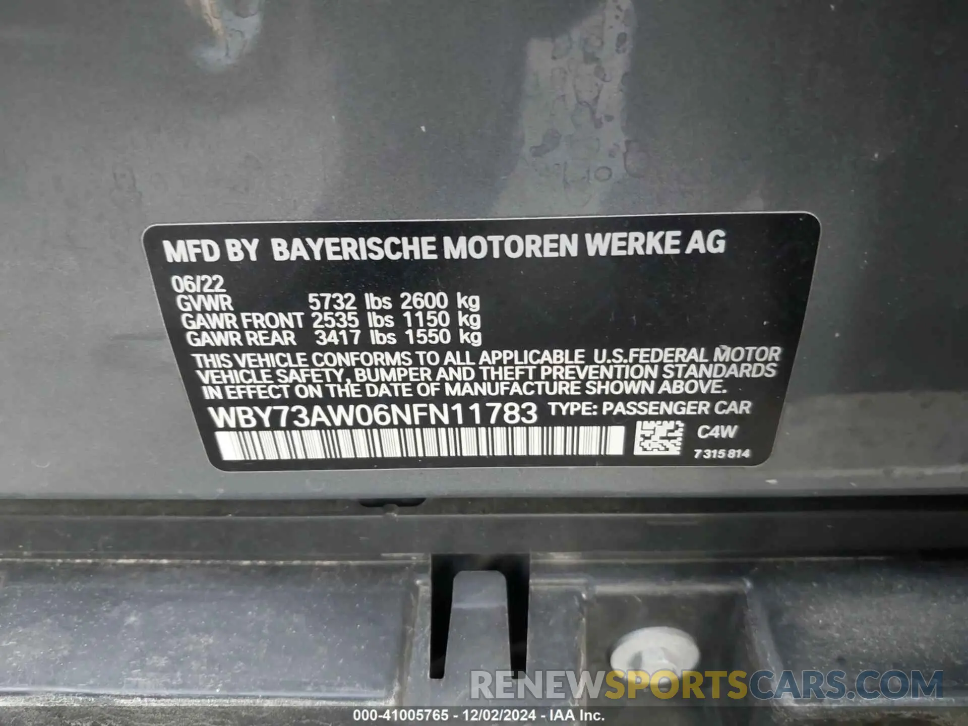 9 fotografías del automóvil dañado WBY73AW06NFN11783 BMW I4 2022