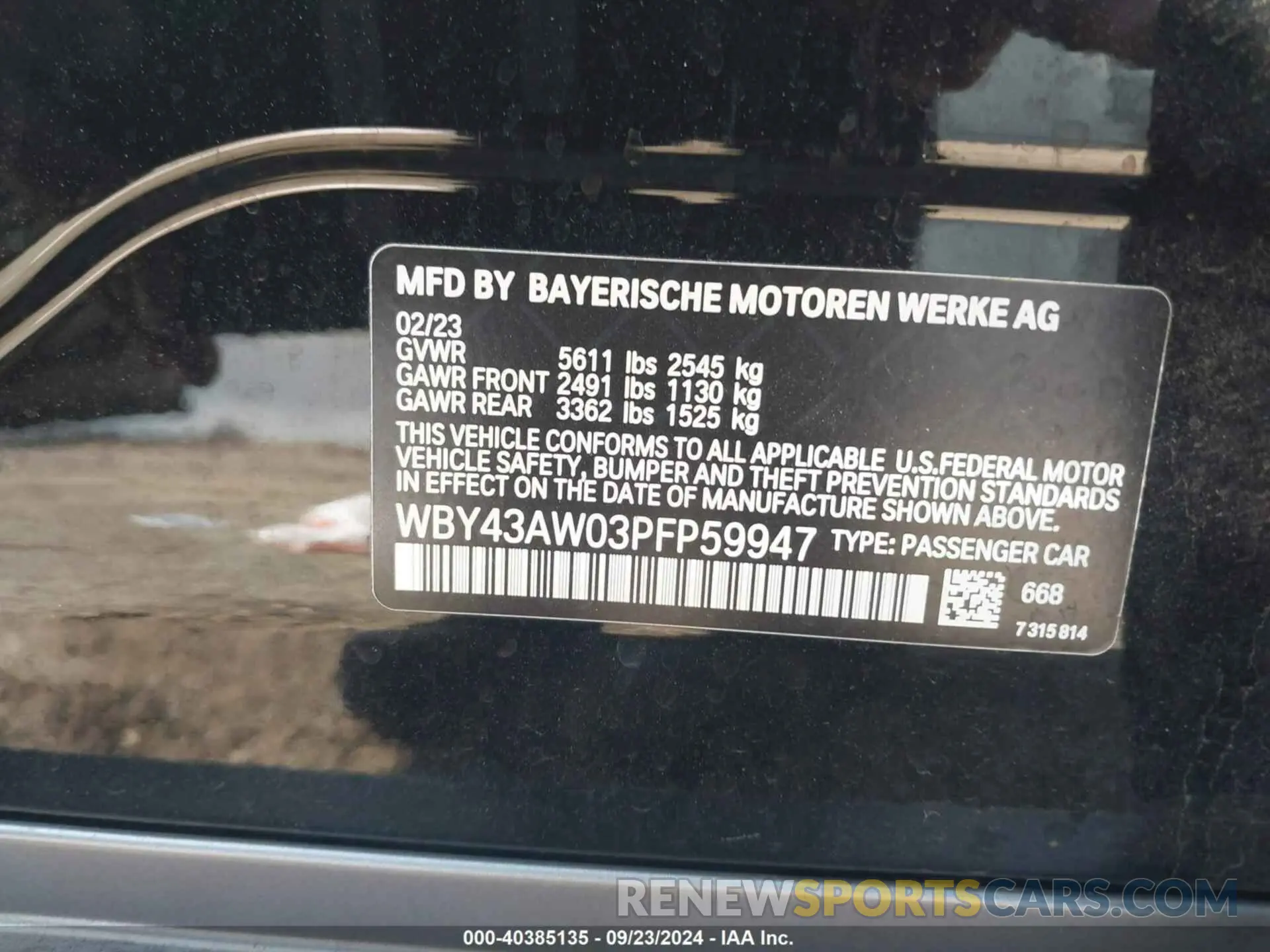 9 fotografías del automóvil dañado WBY43AW03PFP59947 BMW I4 2023