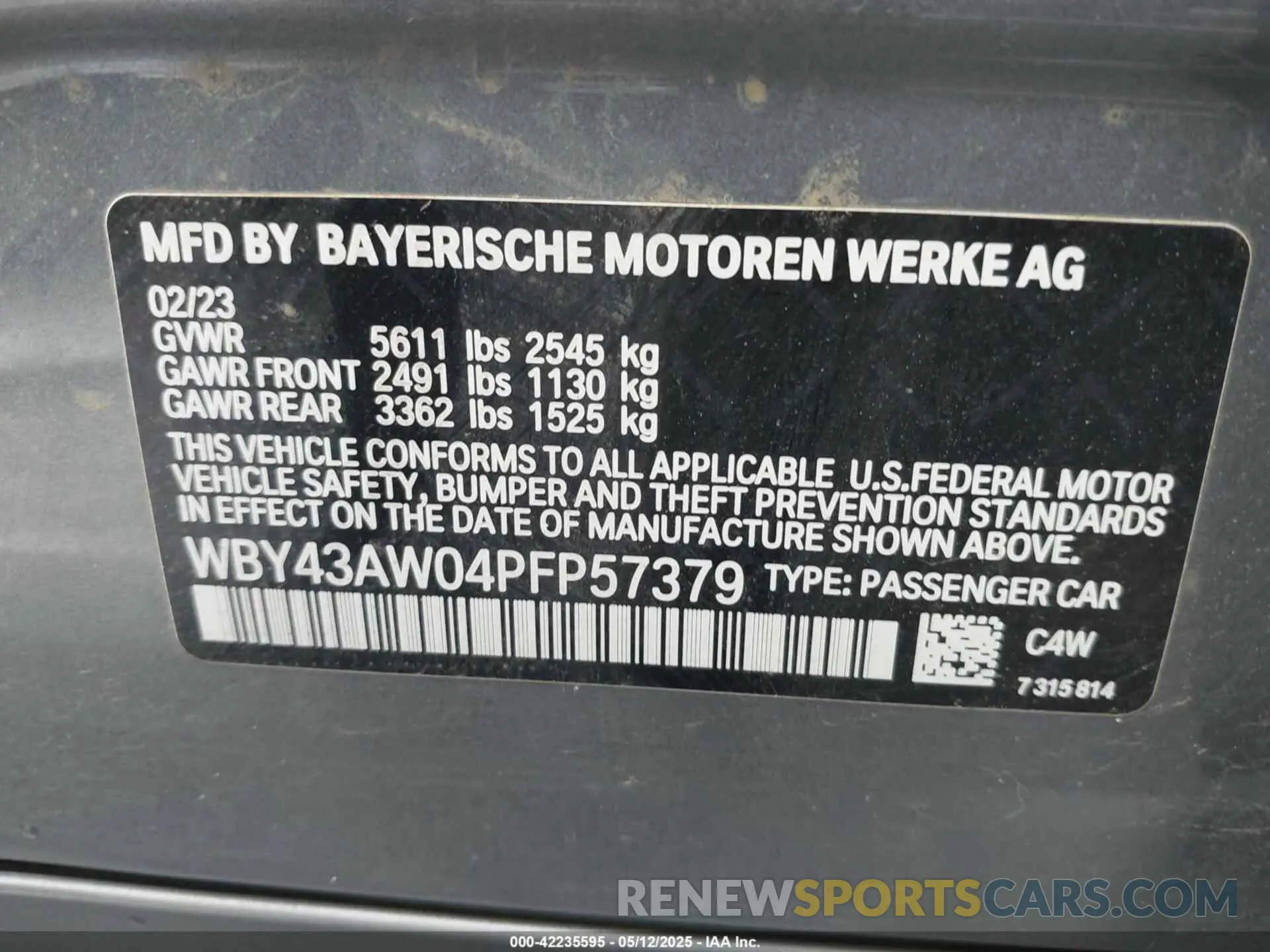 9 fotografías del automóvil dañado WBY43AW04PFP57379 BMW I4 2023