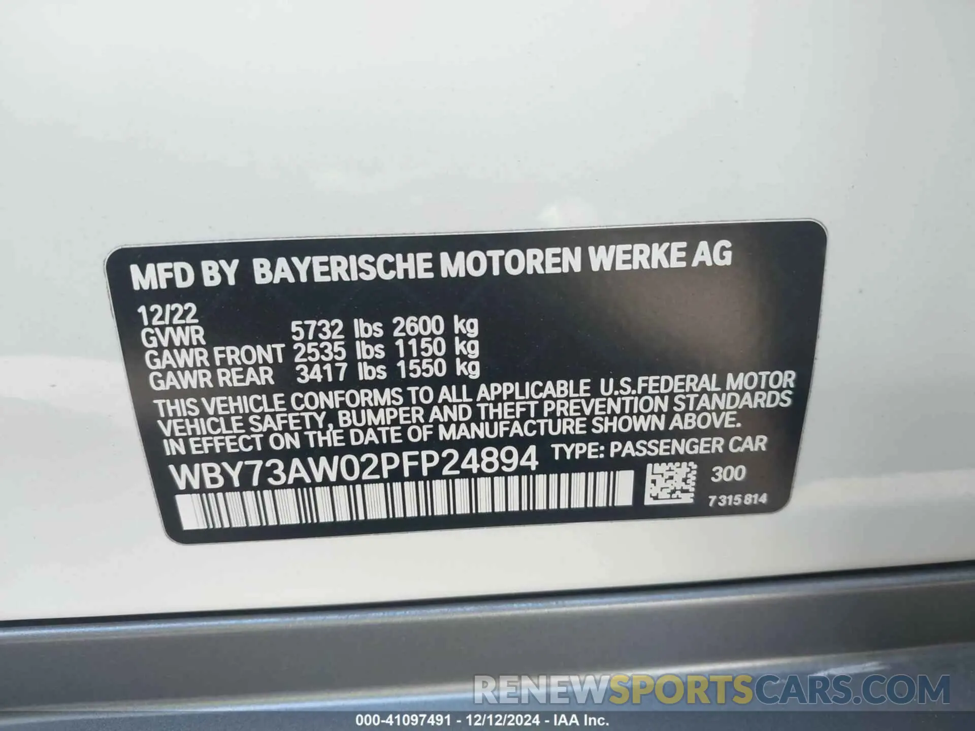 9 fotografías del automóvil dañado WBY73AW02PFP24894 BMW I4 2023
