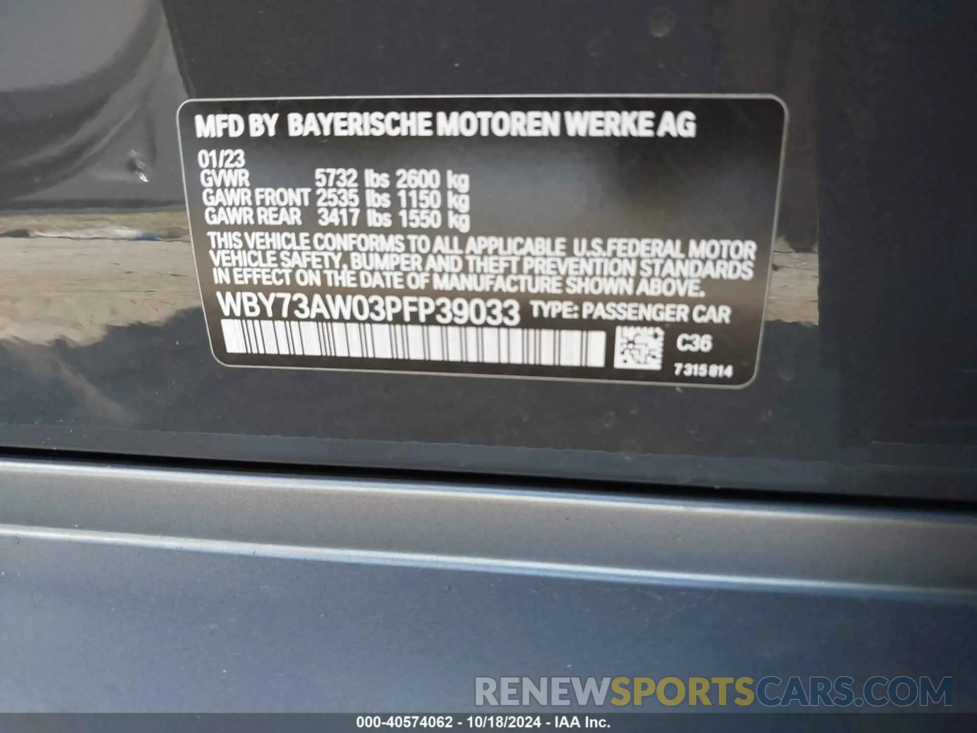 9 fotografías del automóvil dañado WBY73AW03PFP39033 BMW I4 2023