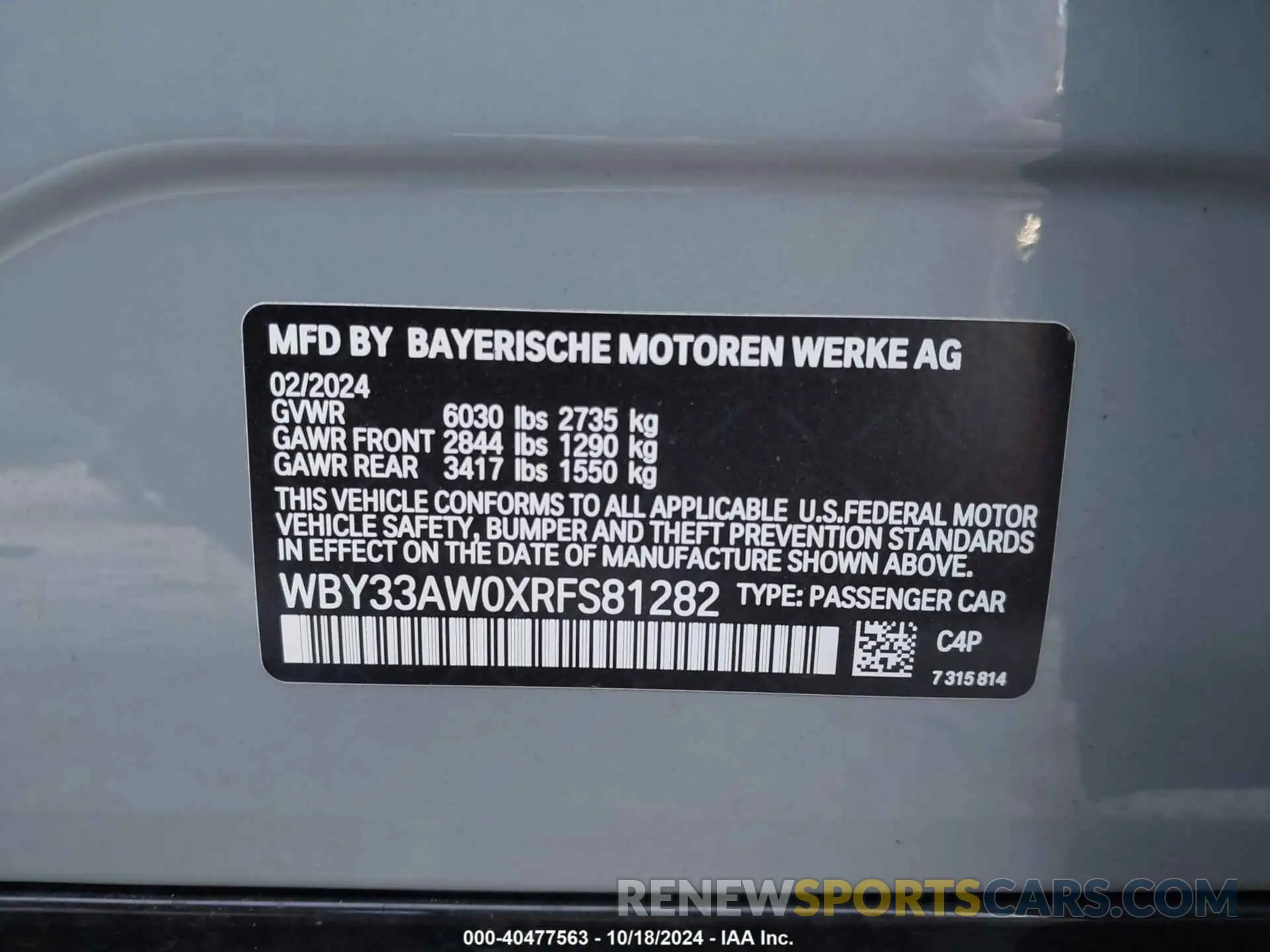 9 fotografías del automóvil dañado WBY33AW0XRFS81282 BMW I4 2024