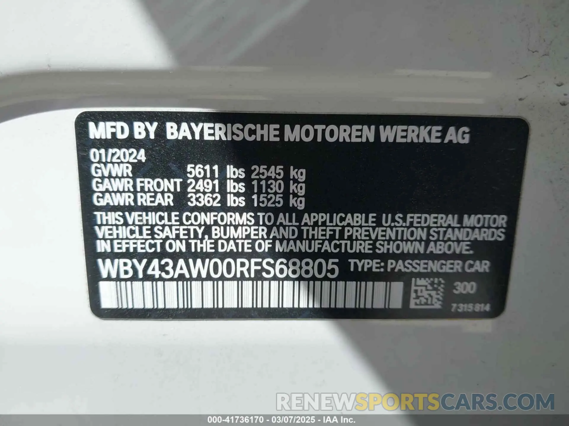 9 fotografías del automóvil dañado WBY43AW00RFS68805 BMW I4 2024