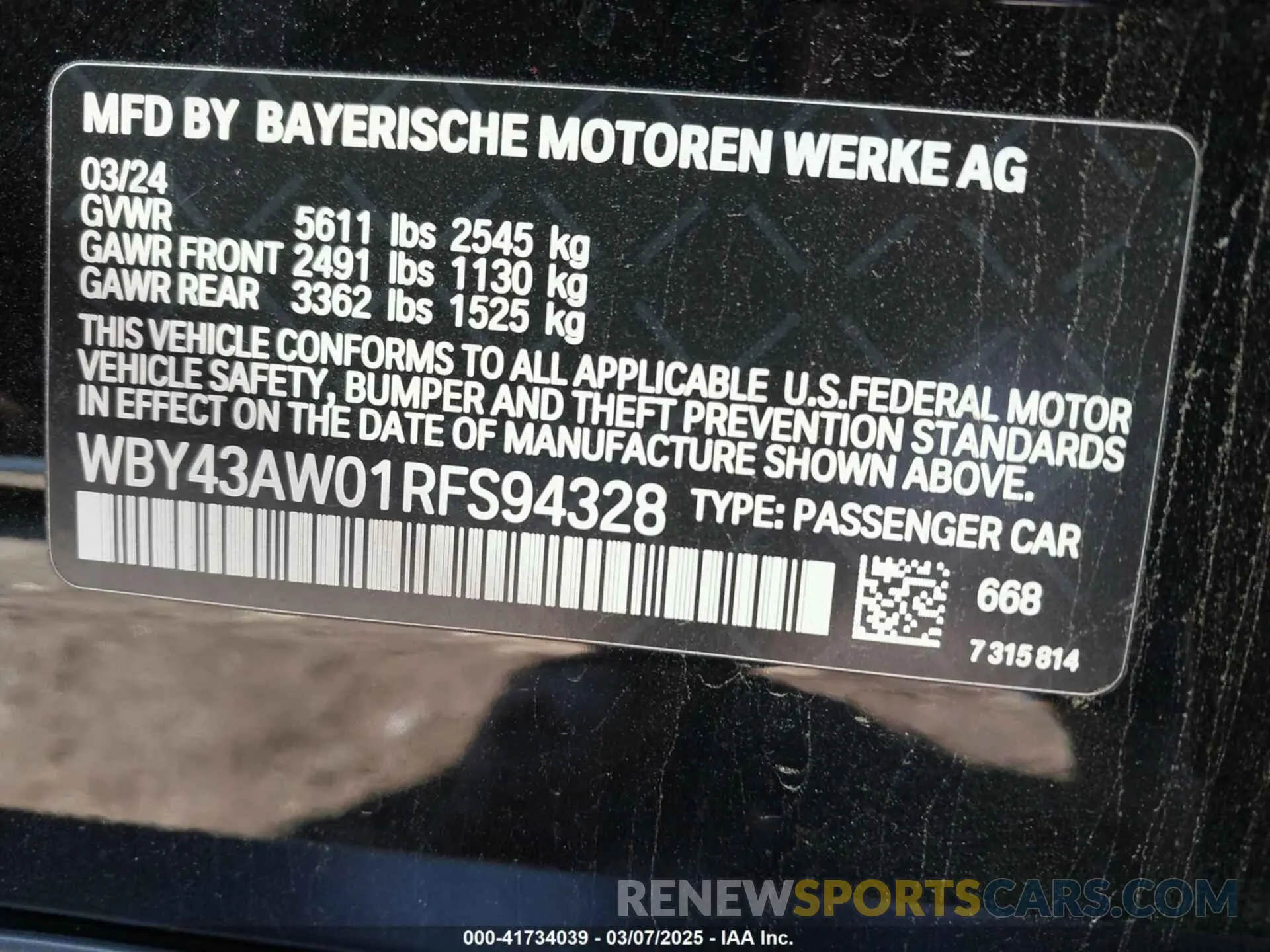 9 fotografías del automóvil dañado WBY43AW01RFS94328 BMW I4 2024