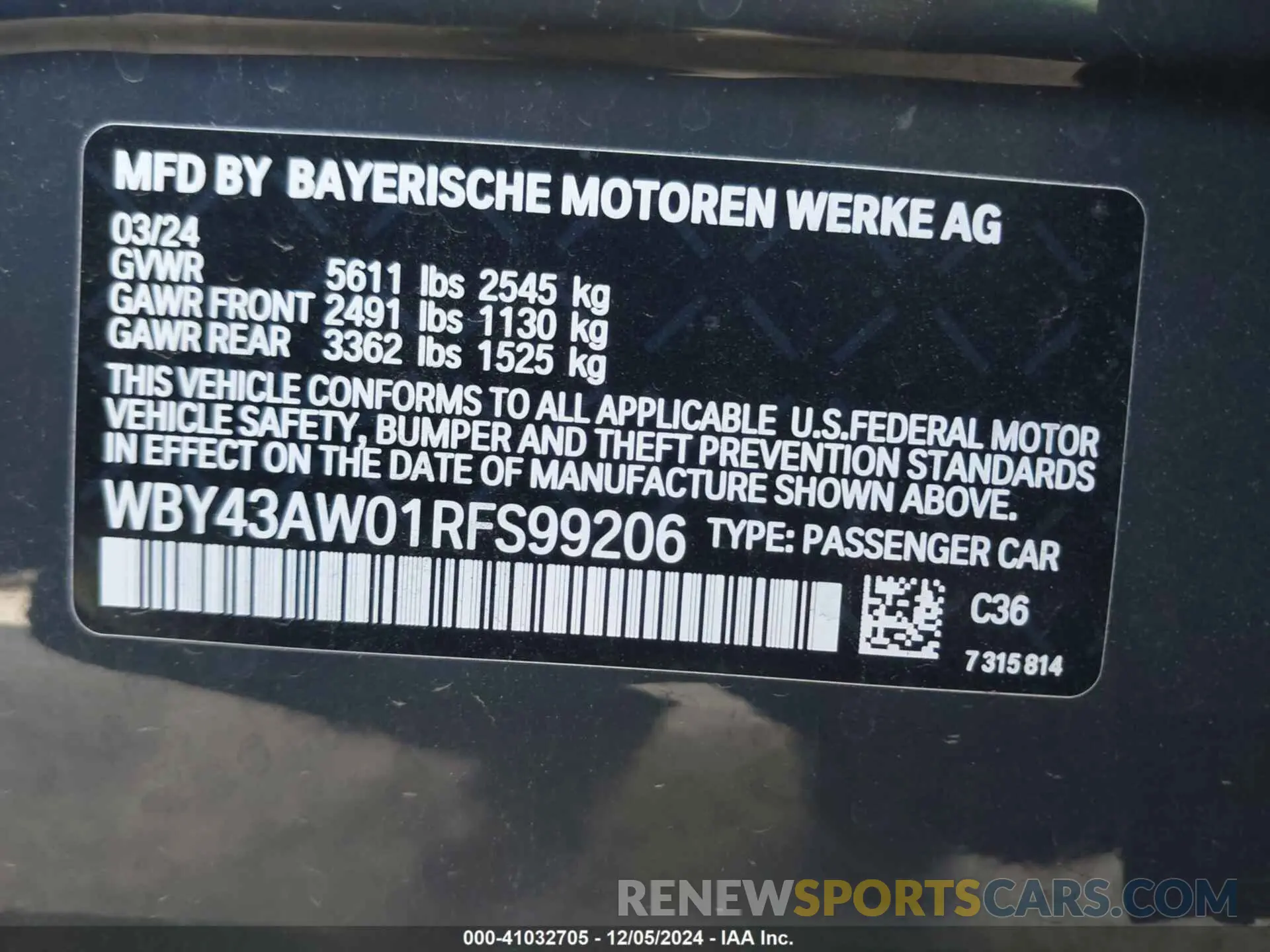 9 fotografías del automóvil dañado WBY43AW01RFS99206 BMW I4 2024