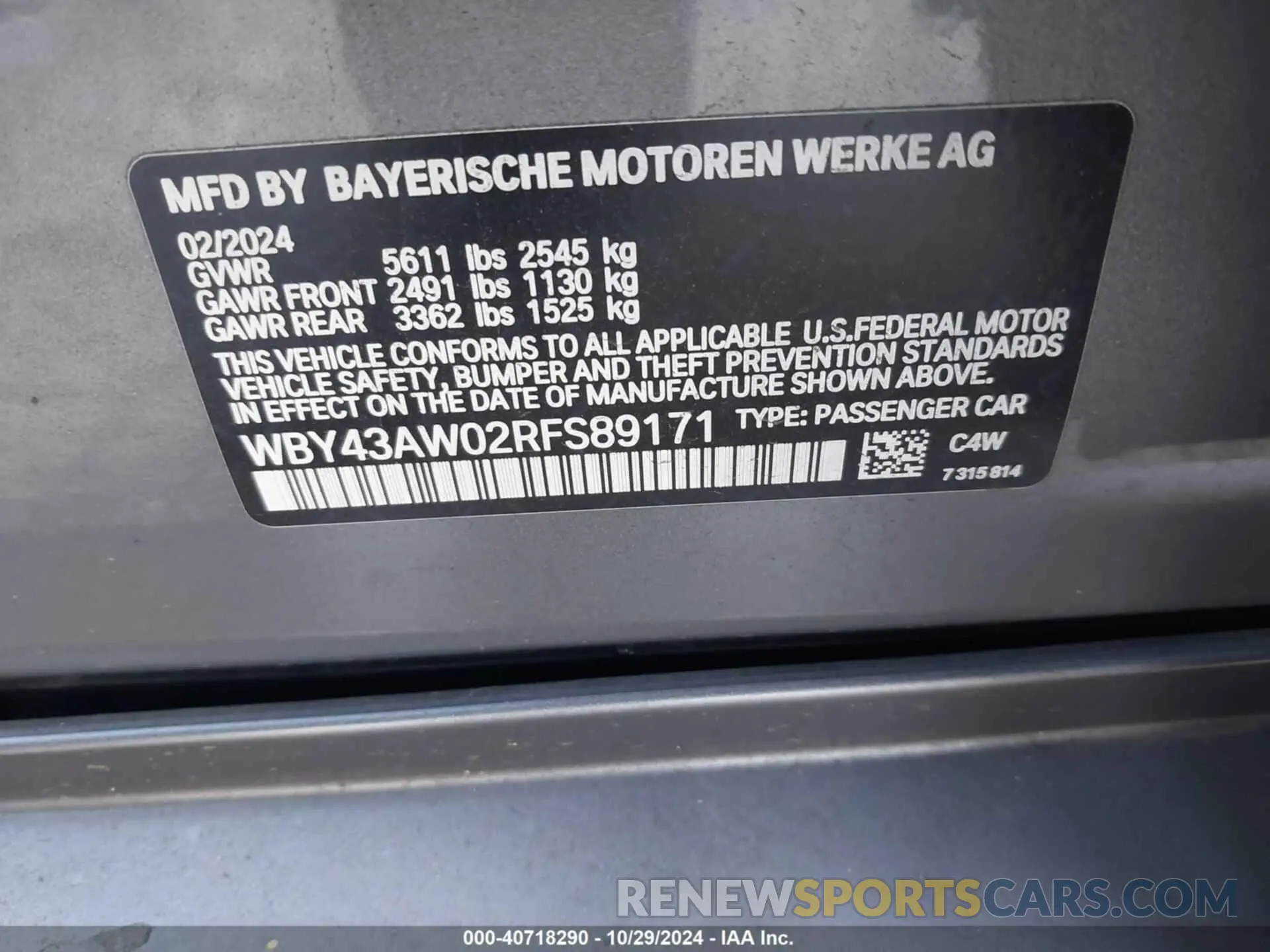 9 fotografías del automóvil dañado WBY43AW02RFS89171 BMW I4 2024