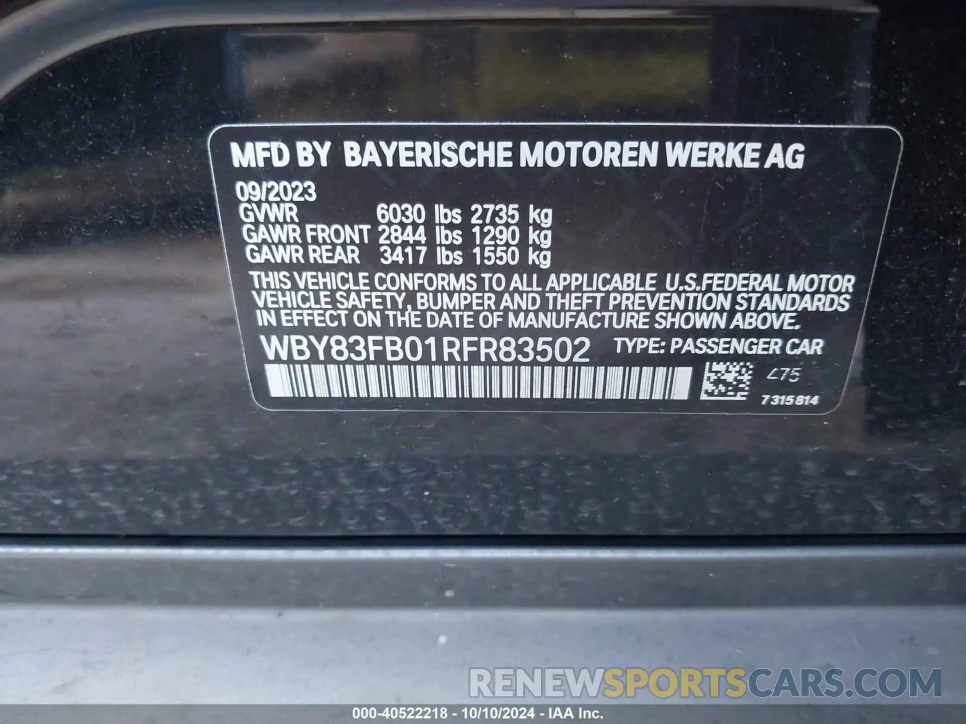 9 fotografías del automóvil dañado WBY83FB01RFR83502 BMW I4 2024