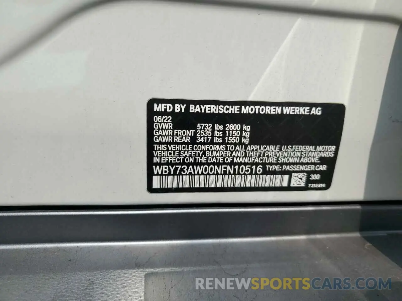 14 fotografías del automóvil dañado WBY73AW00NFN10516 BMW I4 EDRIVE 2022