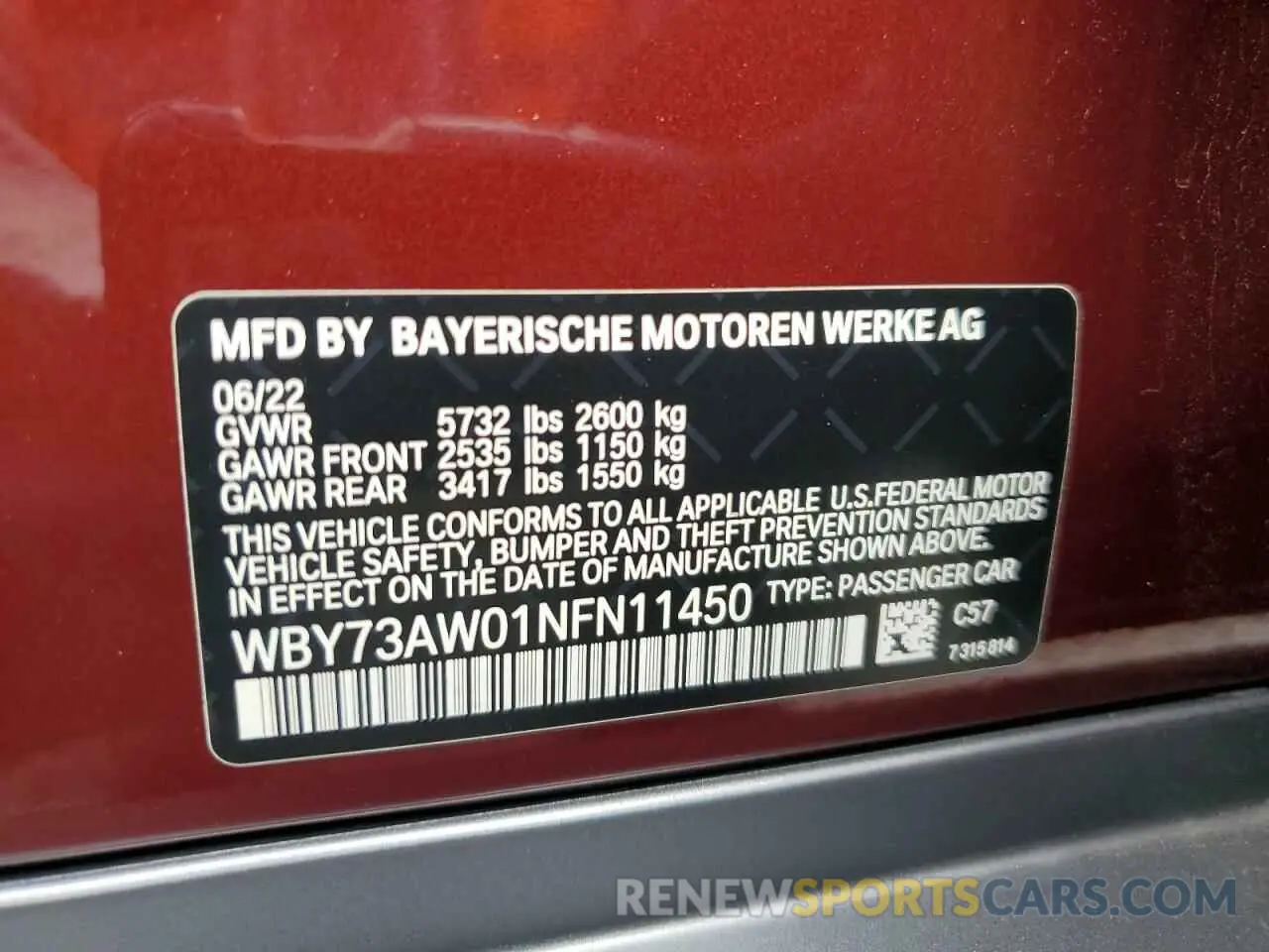 12 fotografías del automóvil dañado WBY73AW01NFN11450 BMW I4 EDRIVE 2022