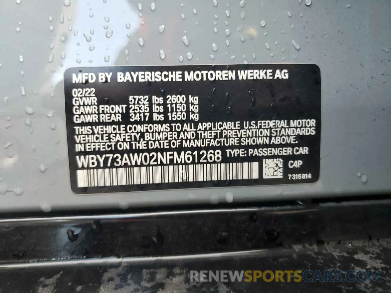13 fotografías del automóvil dañado WBY73AW02NFM61268 BMW I4 EDRIVE 2022