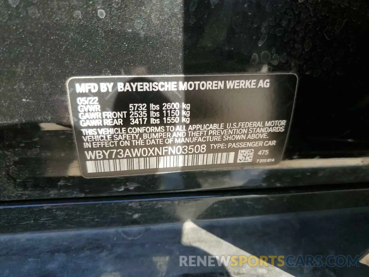 13 fotografías del automóvil dañado WBY73AW0XNFN03508 BMW I4 EDRIVE 2022
