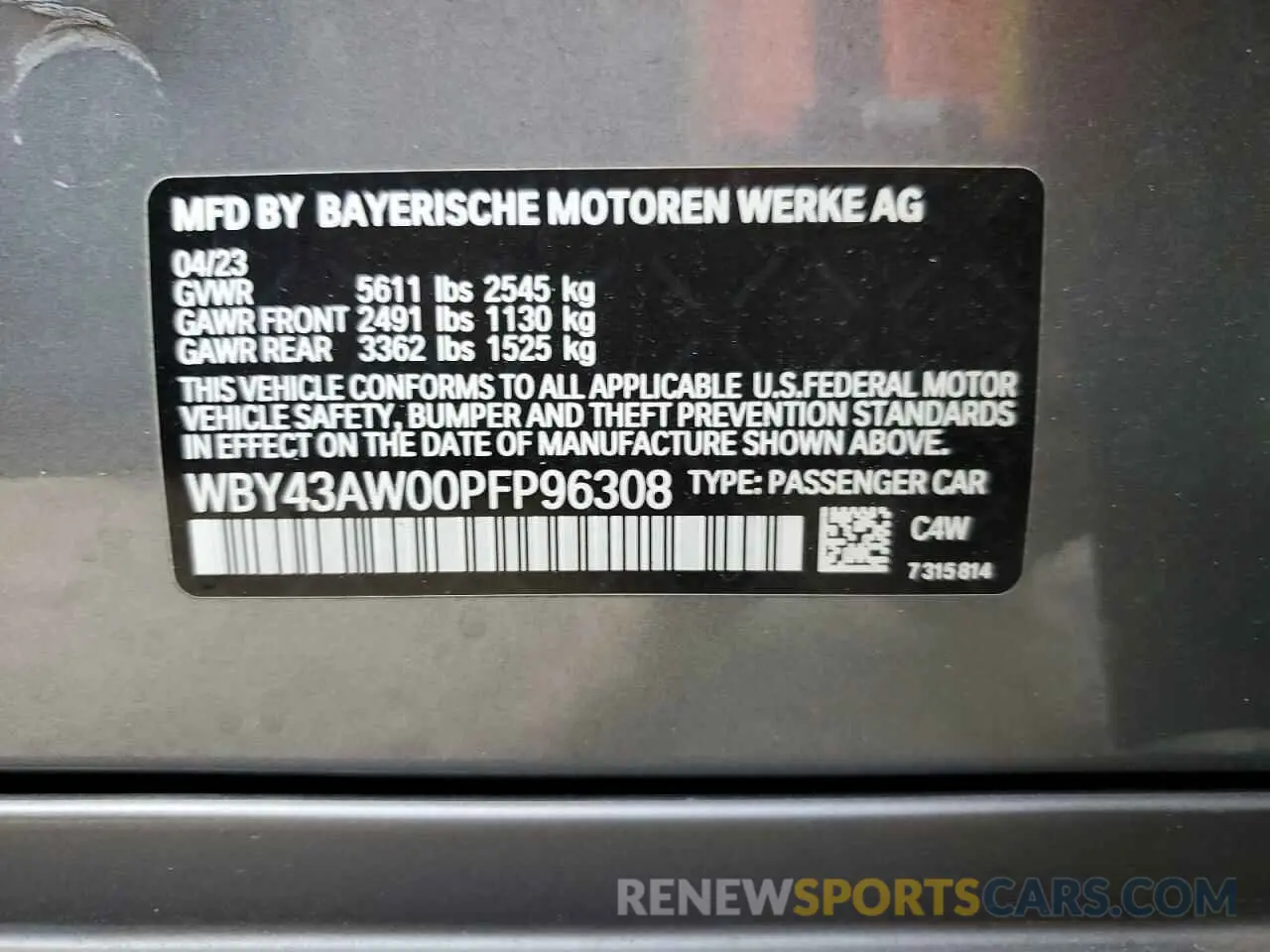 12 fotografías del automóvil dañado WBY43AW00PFP96308 BMW I4 EDRIVE 2023
