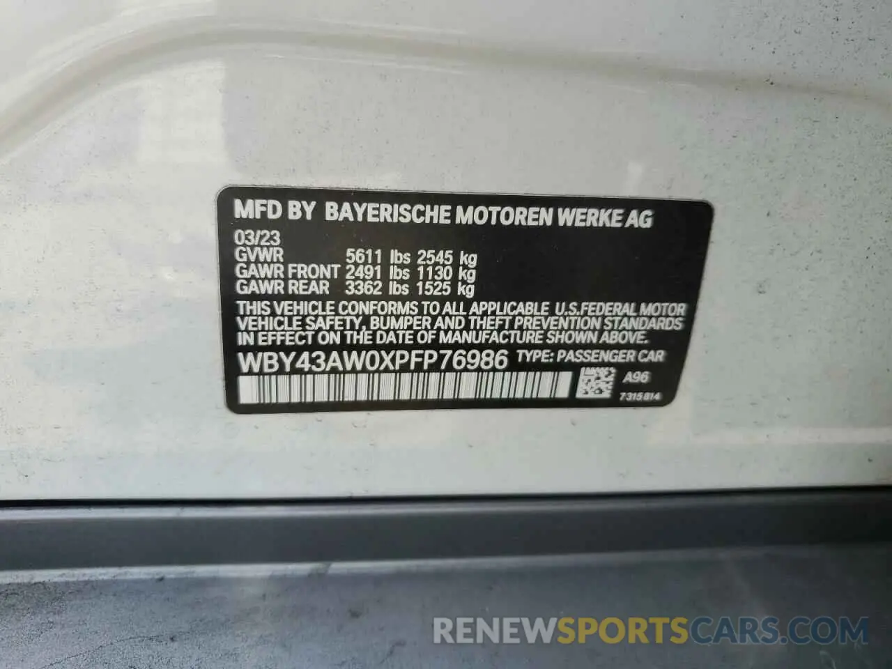 13 fotografías del automóvil dañado WBY43AW0XPFP76986 BMW I4 EDRIVE 2023