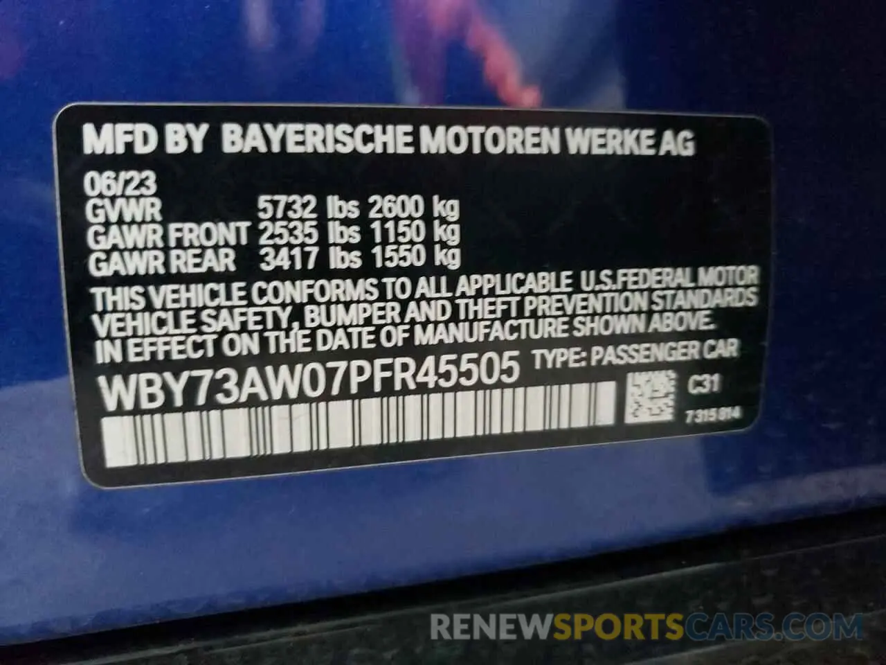 12 fotografías del automóvil dañado WBY73AW07PFR45505 BMW I4 EDRIVE 2023