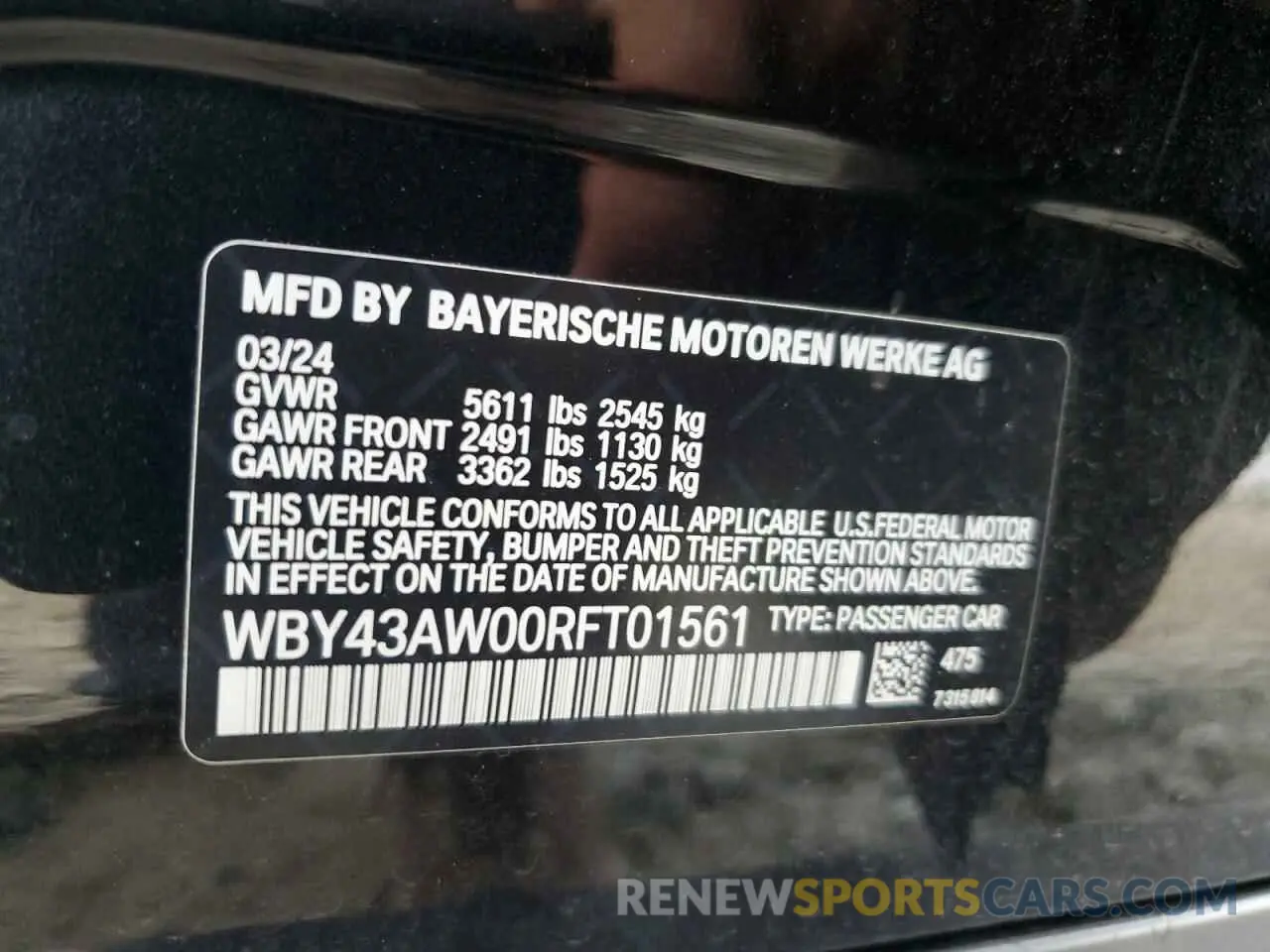12 fotografías del automóvil dañado WBY43AW00RFT01561 BMW I4 EDRIVE 2024