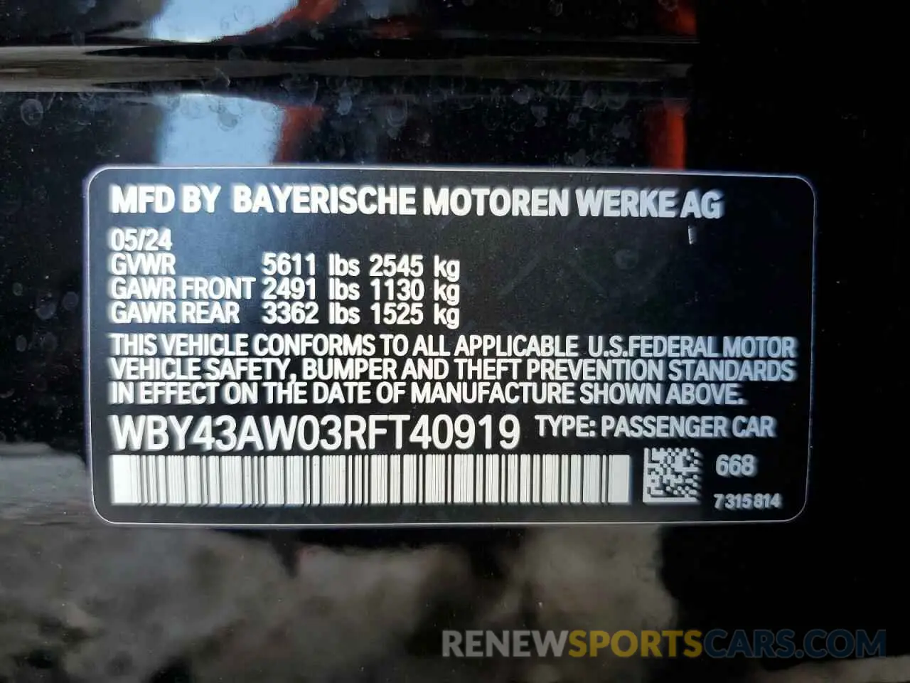 12 fotografías del automóvil dañado WBY43AW03RFT40919 BMW I4 EDRIVE 2024