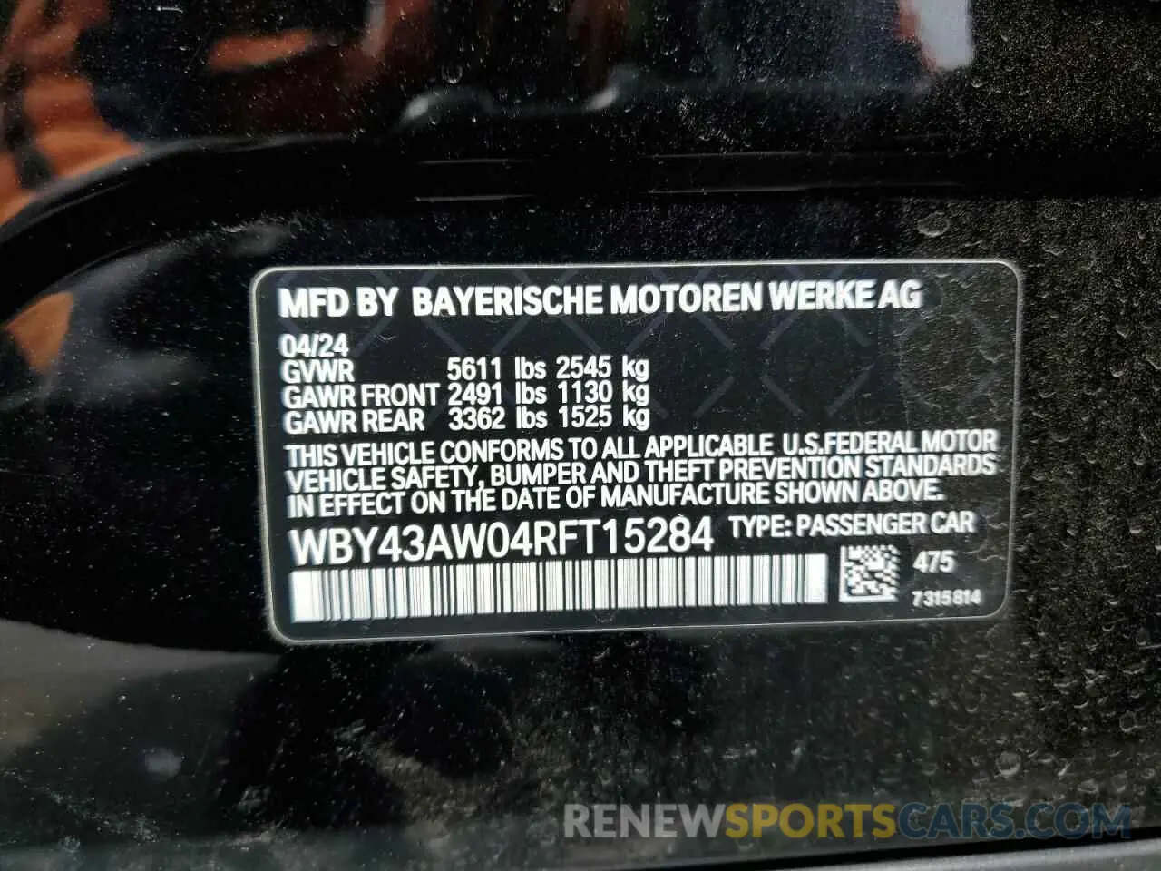 14 fotografías del automóvil dañado WBY43AW04RFT15284 BMW I4 EDRIVE 2024