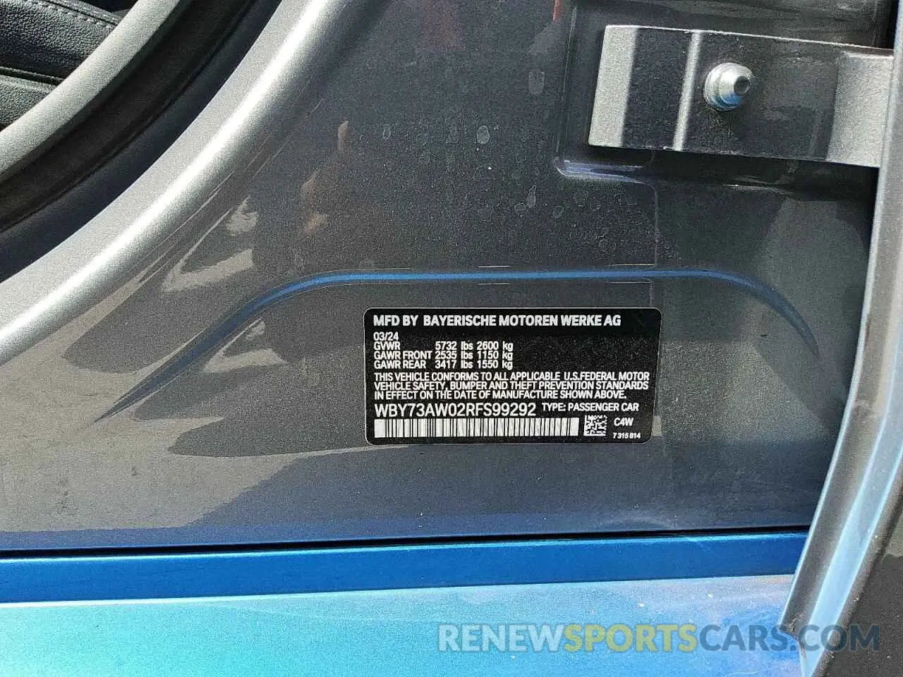 12 fotografías del automóvil dañado WBY73AW02RFS99292 BMW I4 EDRIVE 2024