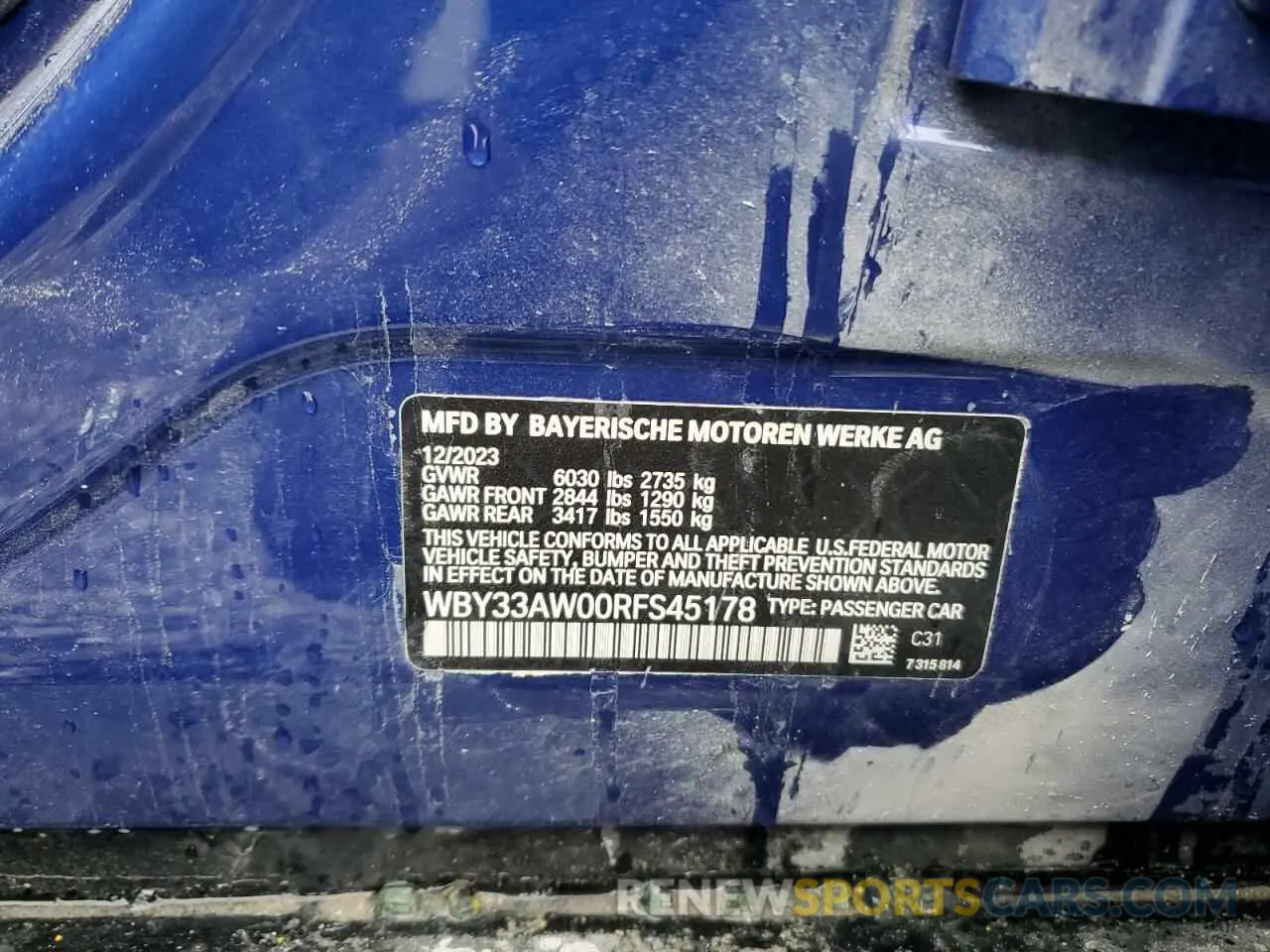 14 fotografías del automóvil dañado WBY33AW00RFS45178 BMW I4 M50 2024