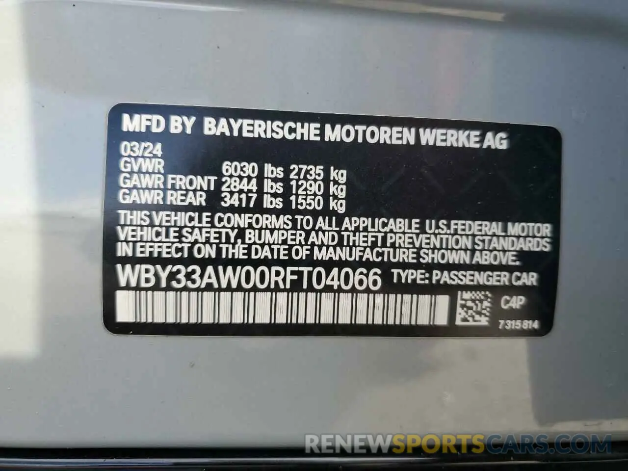 14 fotografías del automóvil dañado WBY33AW00RFT04066 BMW I4 M50 2024