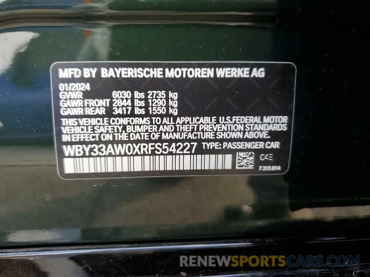 12 fotografías del automóvil dañado WBY33AW0XRFS54227 BMW I4 M50 2024