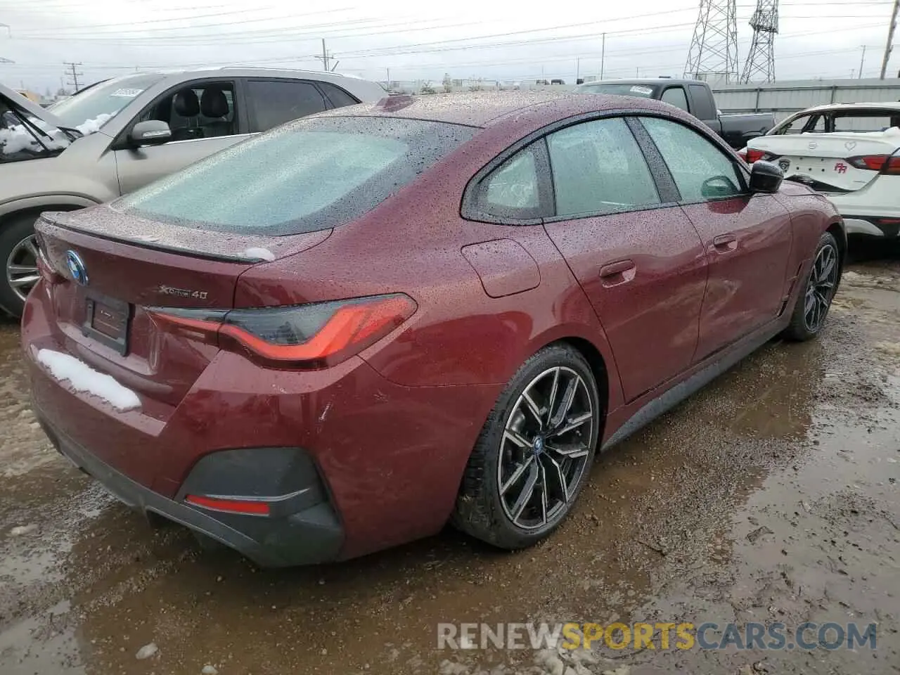 3 fotografías del automóvil dañado WBY83FB03RFS95548 BMW I4 XDRIVE 2024