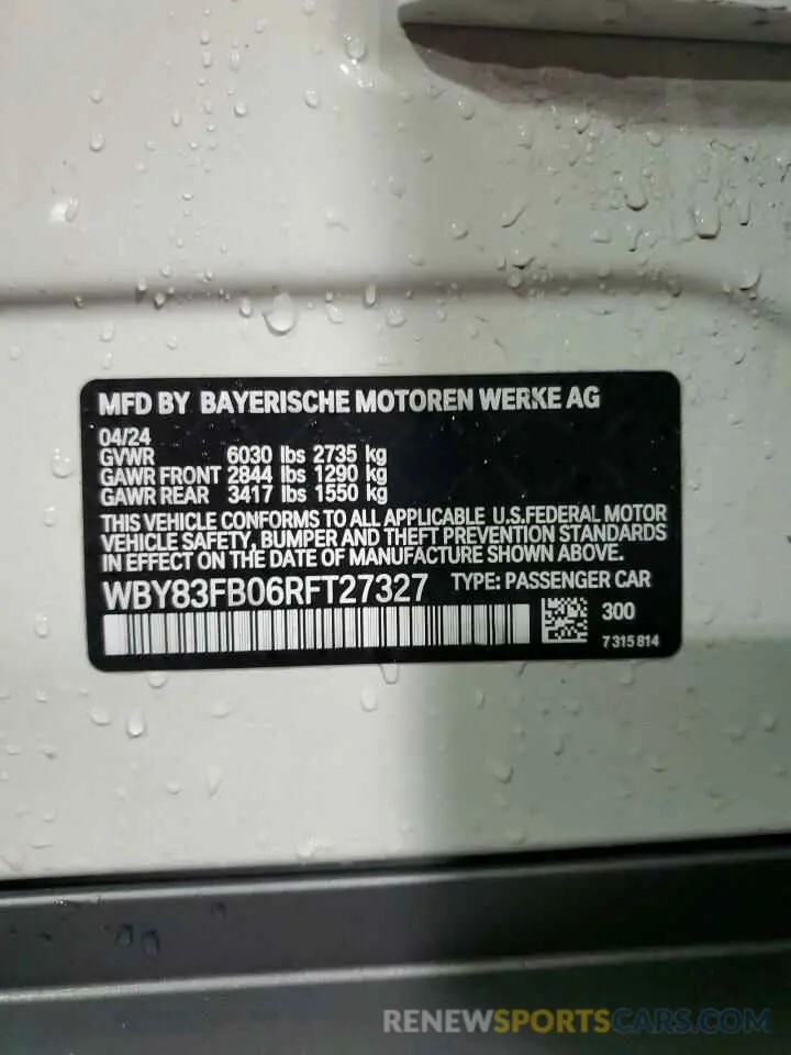 12 fotografías del automóvil dañado WBY83FB06RFT27327 BMW I4 XDRIVE 2024