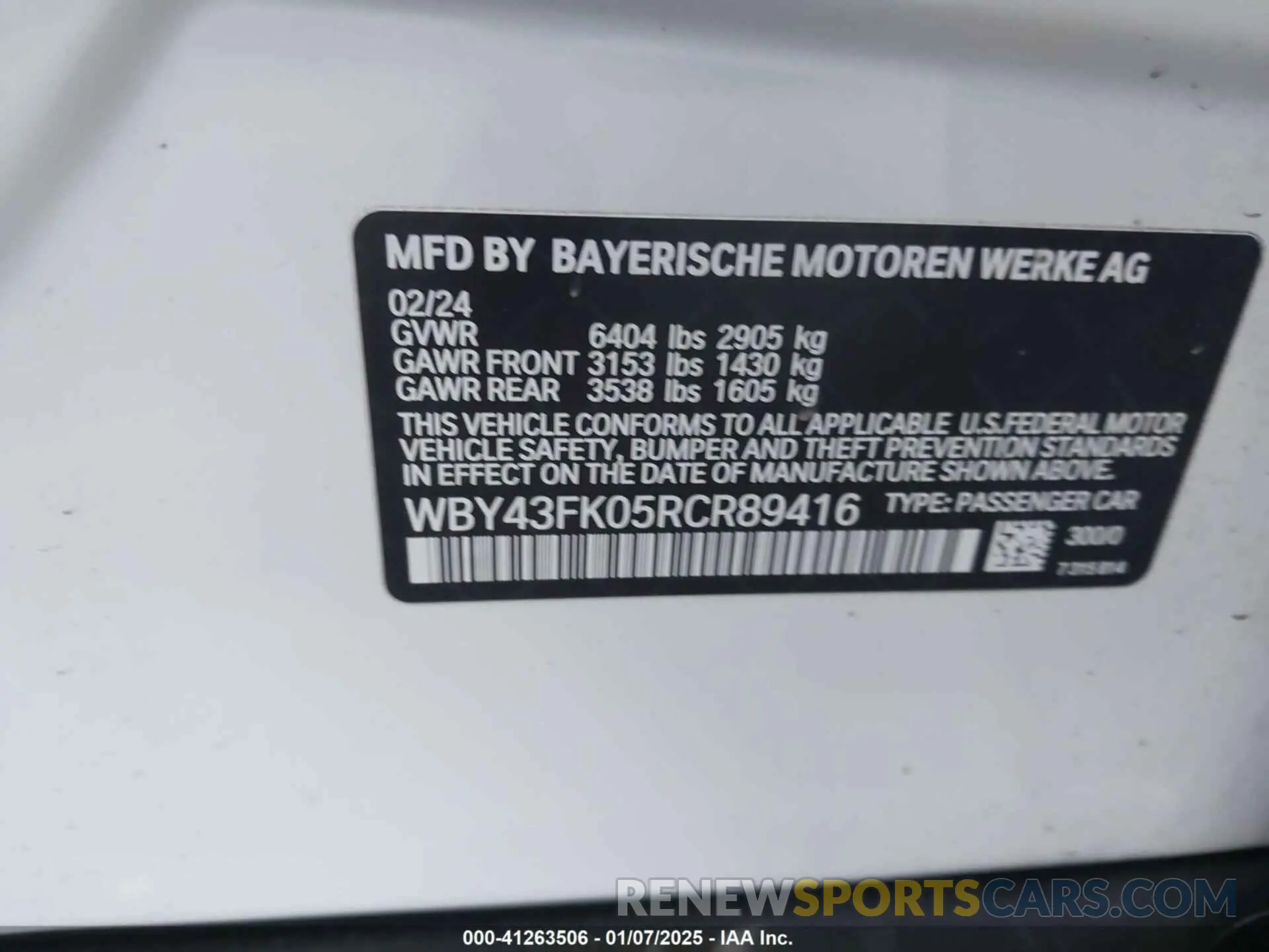 9 fotografías del automóvil dañado WBY43FK05RCR89416 BMW I5 2024