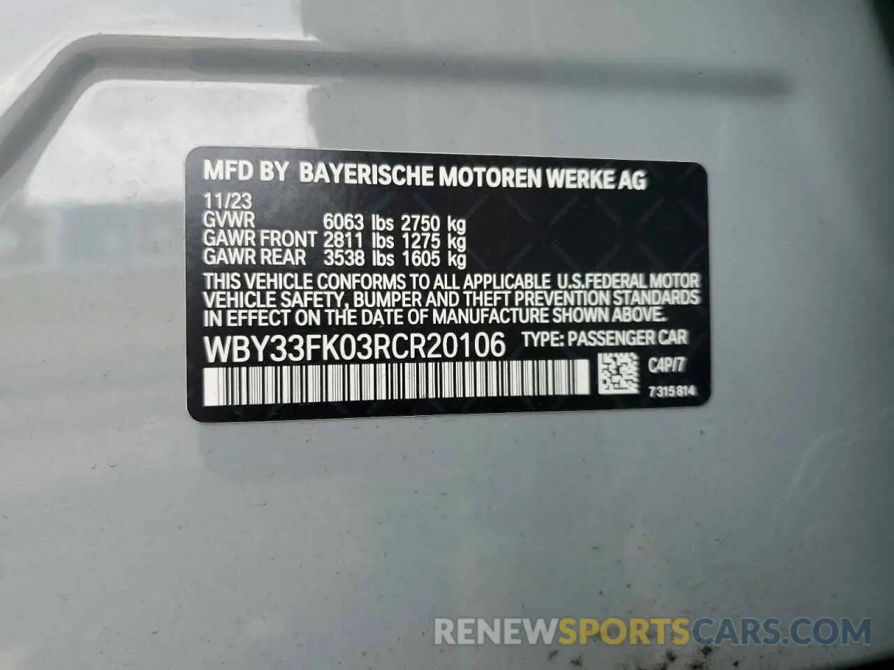 12 fotografías del automóvil dañado WBY33FK03RCR20106 BMW I5 EDRIVE 2024