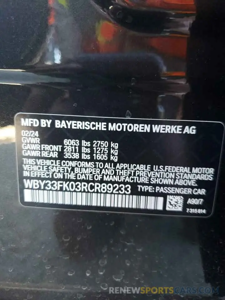 12 fotografías del automóvil dañado WBY33FK03RCR89233 BMW I5 EDRIVE 2024