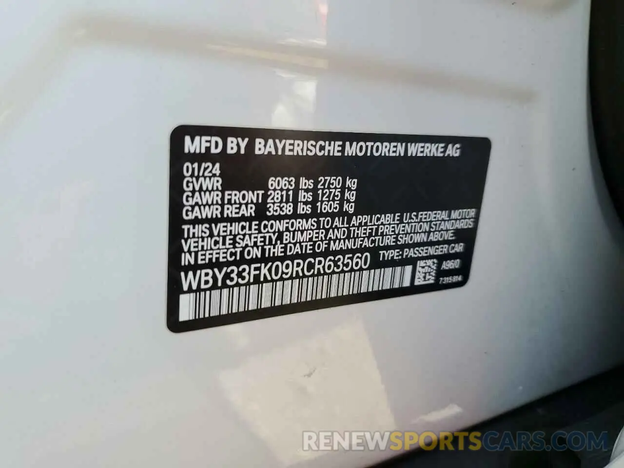 12 fotografías del automóvil dañado WBY33FK09RCR63560 BMW I5 EDRIVE 2024